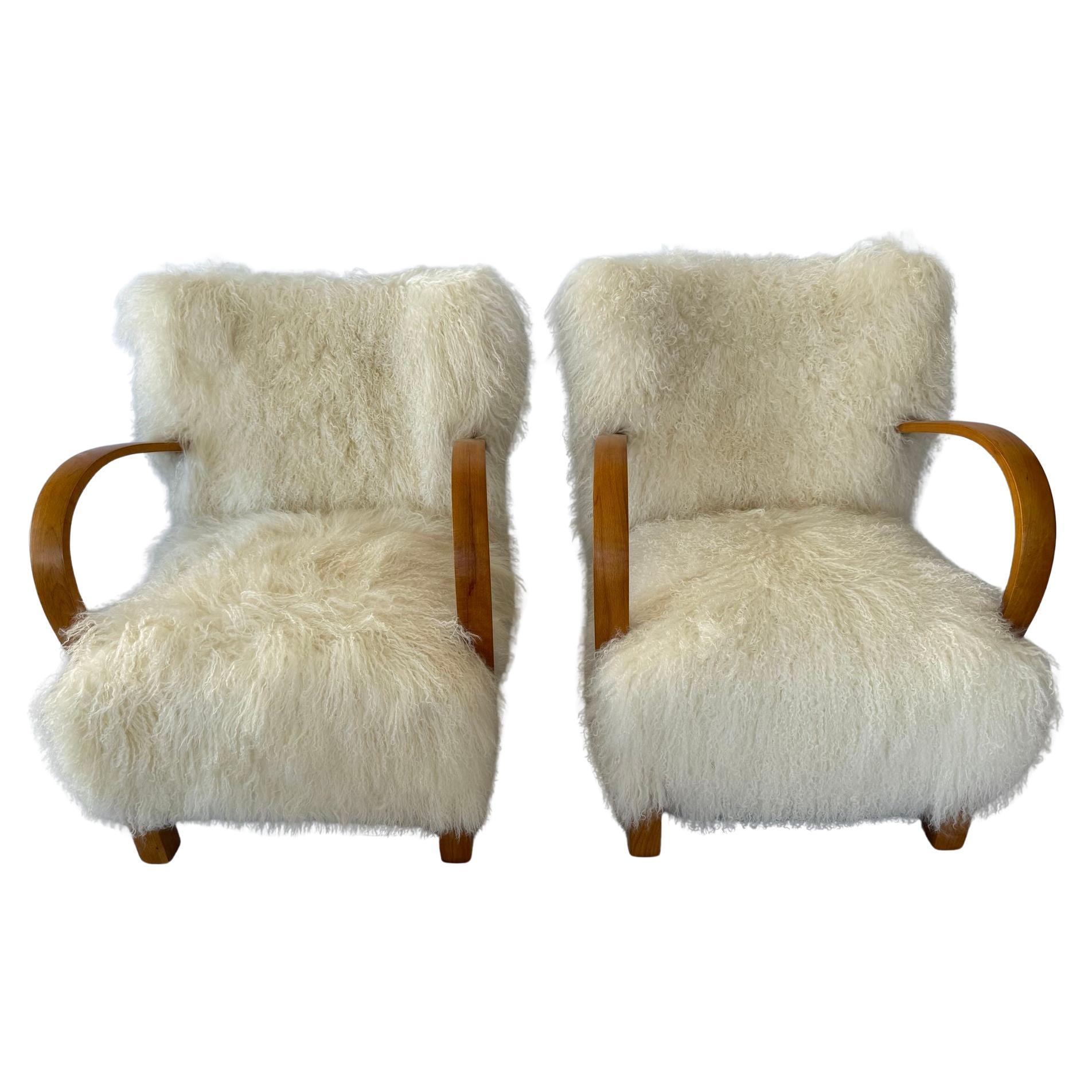 1940's Scandinavian Long Hair Sheepskin Lounge Chair
