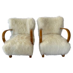 1940's Scandinavian Long Hair Sheepskin Lounge Chair