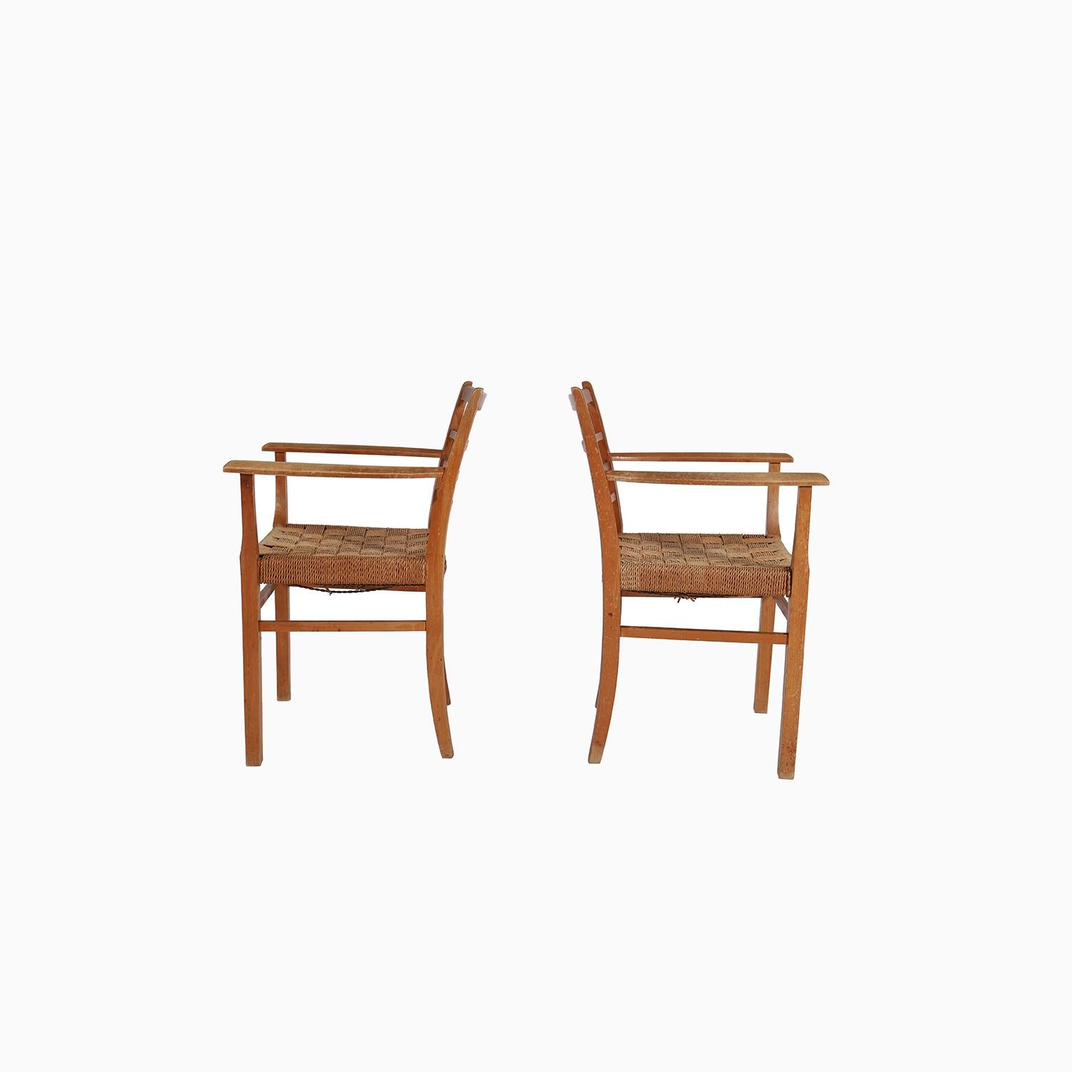 Sillones modernos escandinavos de 1940 con asientos de cuerda de papel tejida Danés en venta