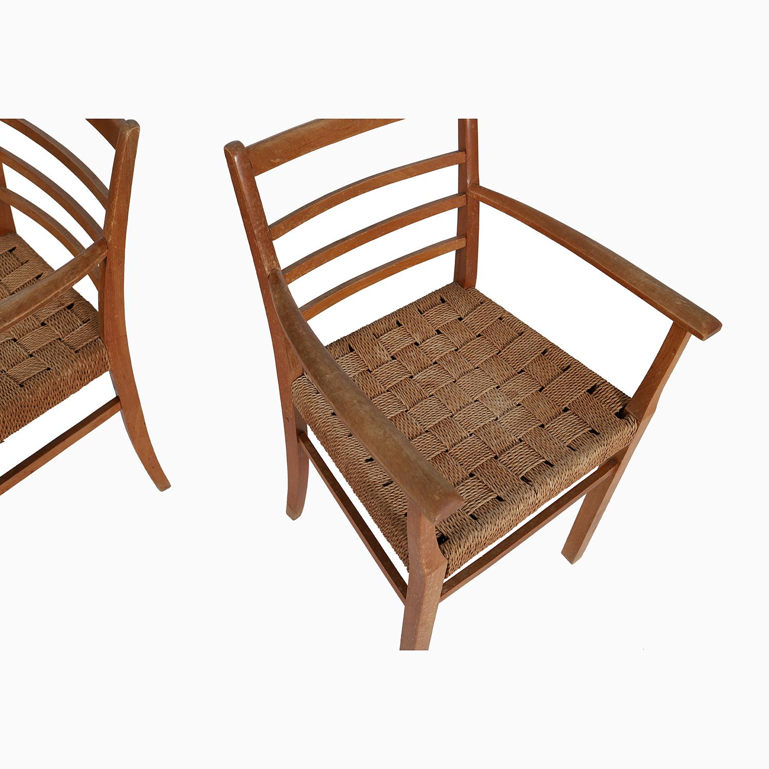 Sillones modernos escandinavos de 1940 con asientos de cuerda de papel tejida Lacado en venta