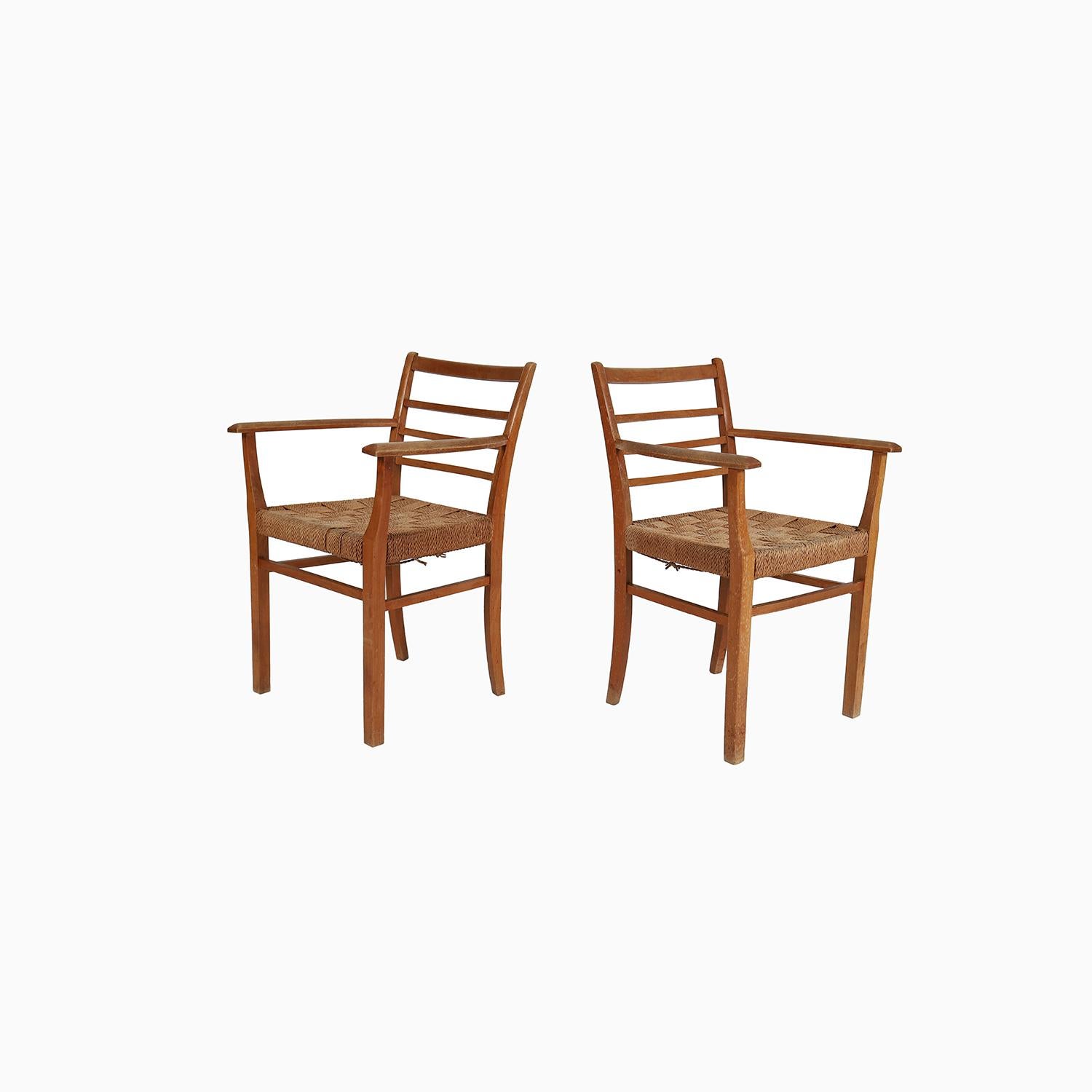 Sillones modernos escandinavos de 1940 con asientos de cuerda de papel tejida en Bueno estado para la venta en Minneapolis, MN