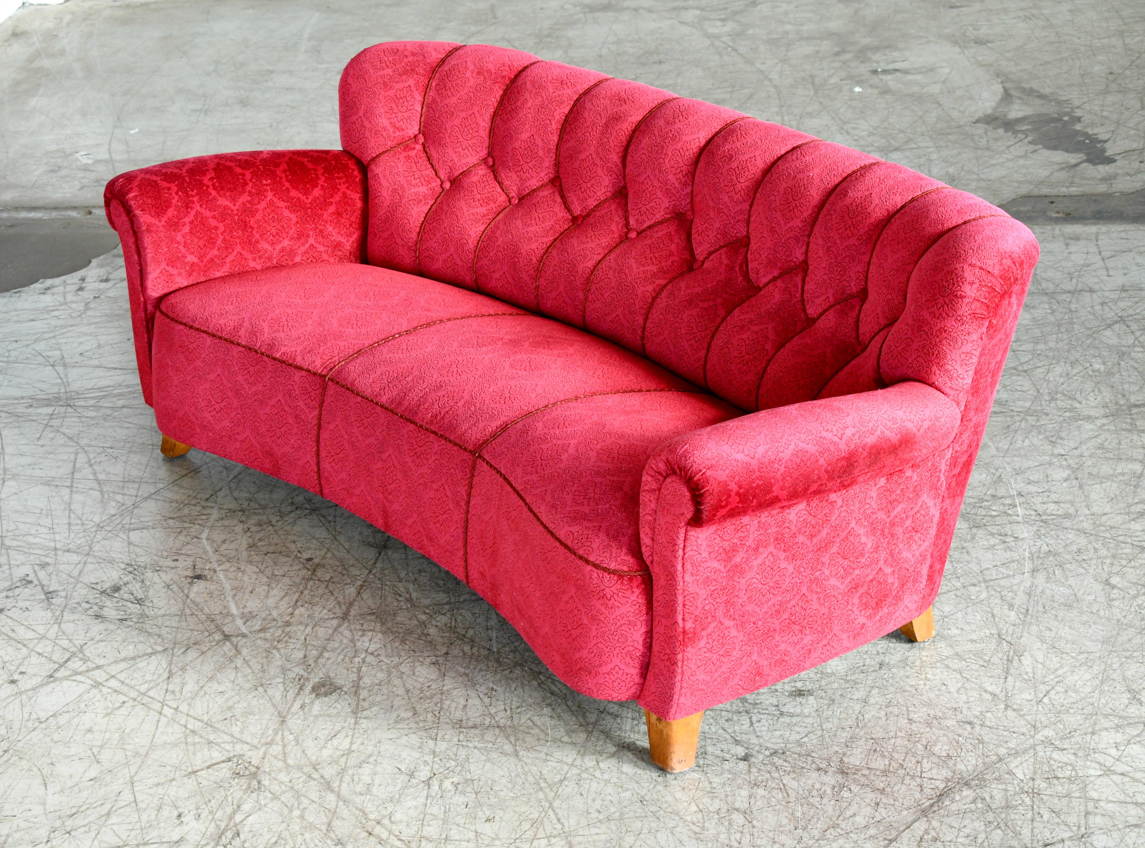 1940s Scandinavian Modern Curved Sofa in the Style of Carl-Johan Boman 2