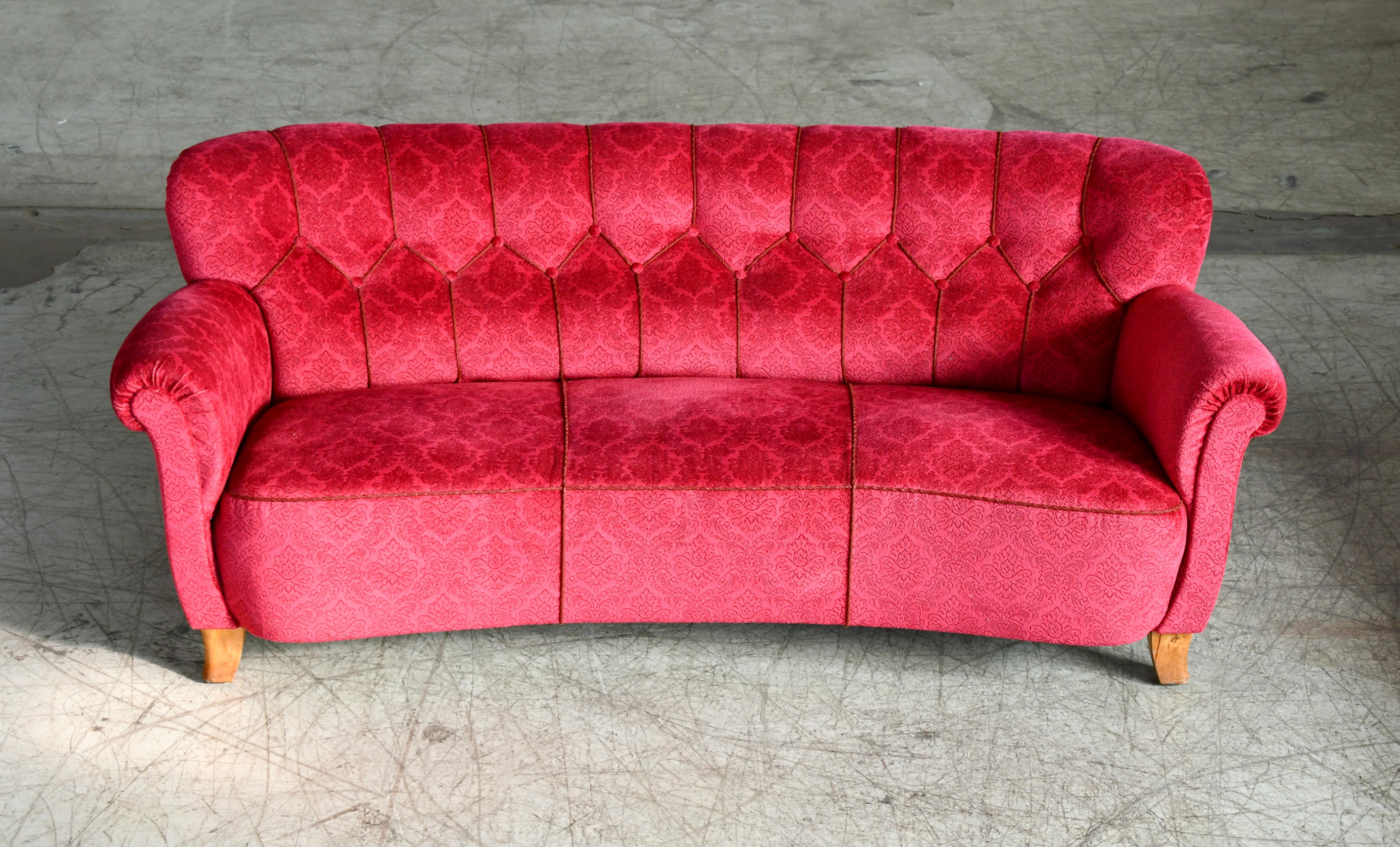 1940s Scandinavian Modern Curved Sofa in the Style of Carl-Johan Boman 4