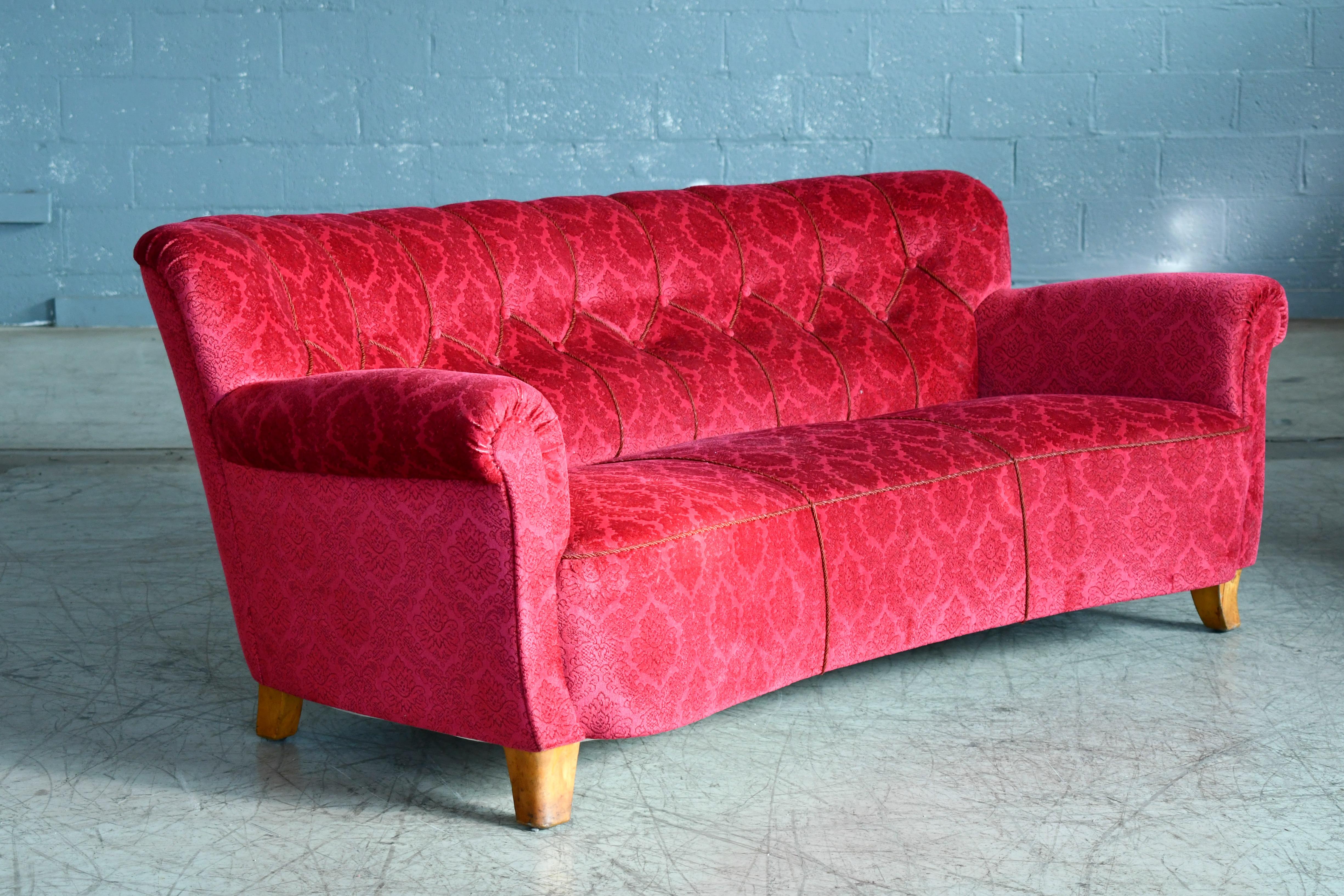 1940s Scandinavian Modern Curved Sofa in the Style of Carl-Johan Boman 5