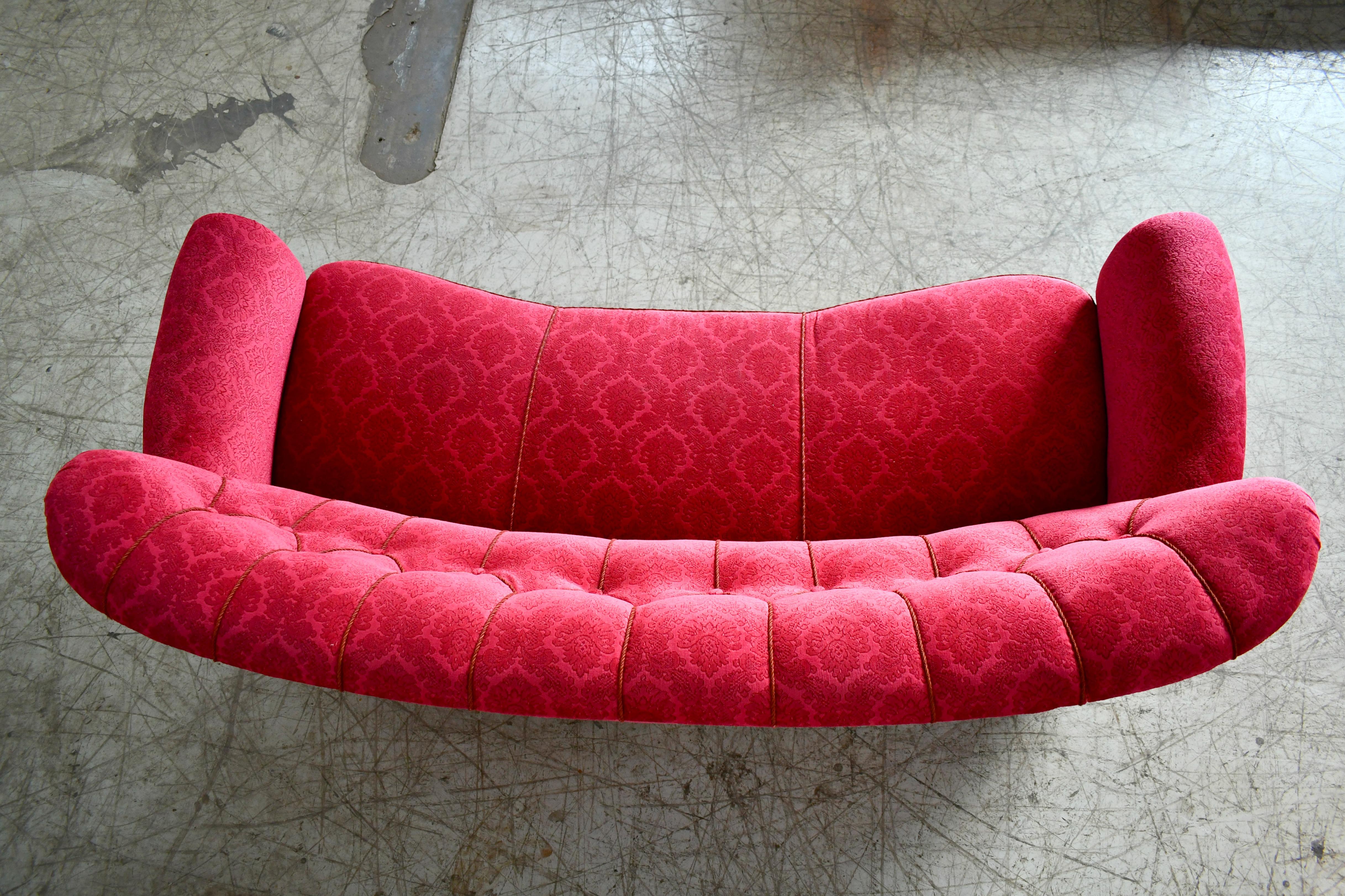 Finnish 1940s Scandinavian Modern Curved Sofa in the Style of Carl-Johan Boman
