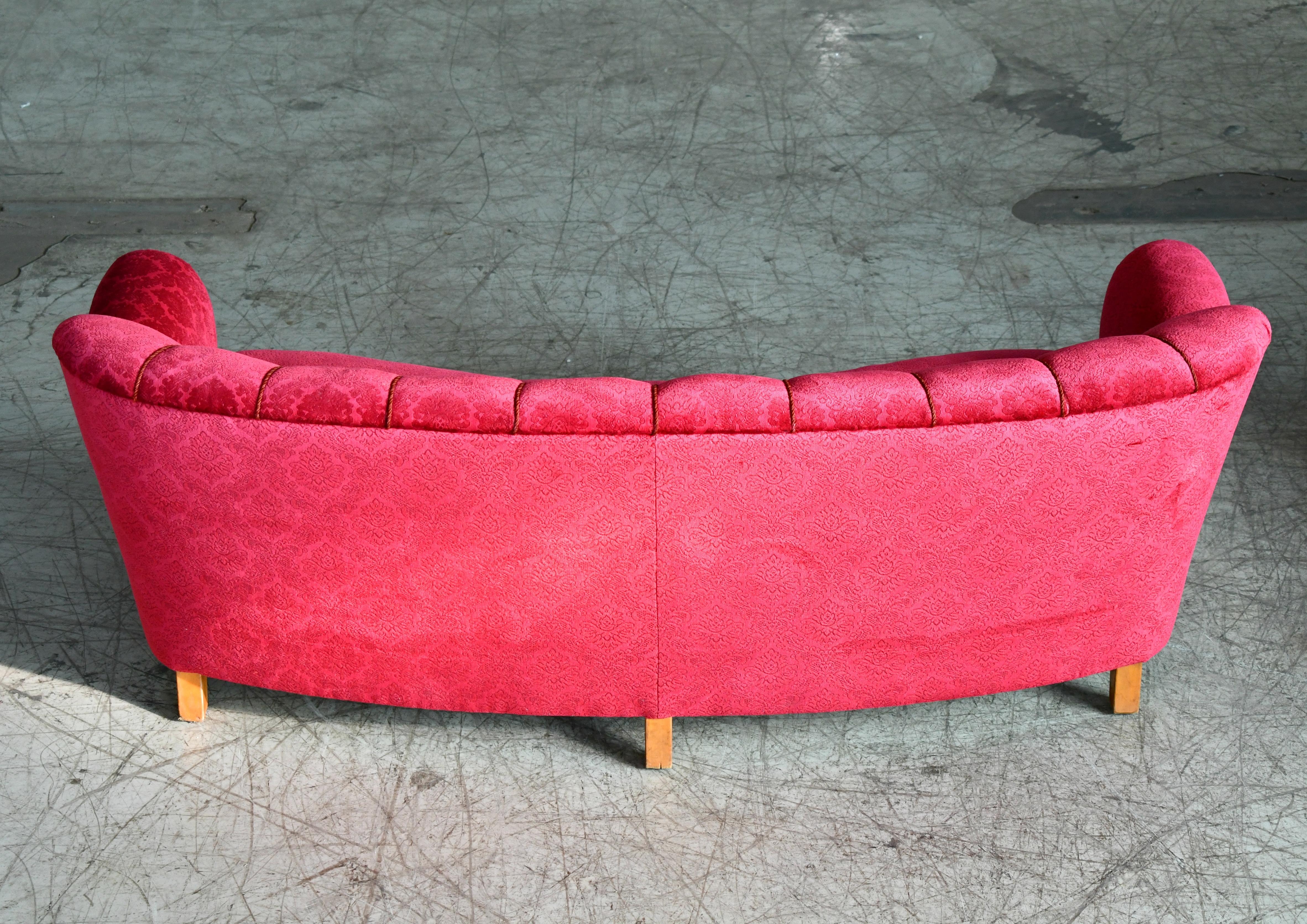 Mid-20th Century 1940s Scandinavian Modern Curved Sofa in the Style of Carl-Johan Boman