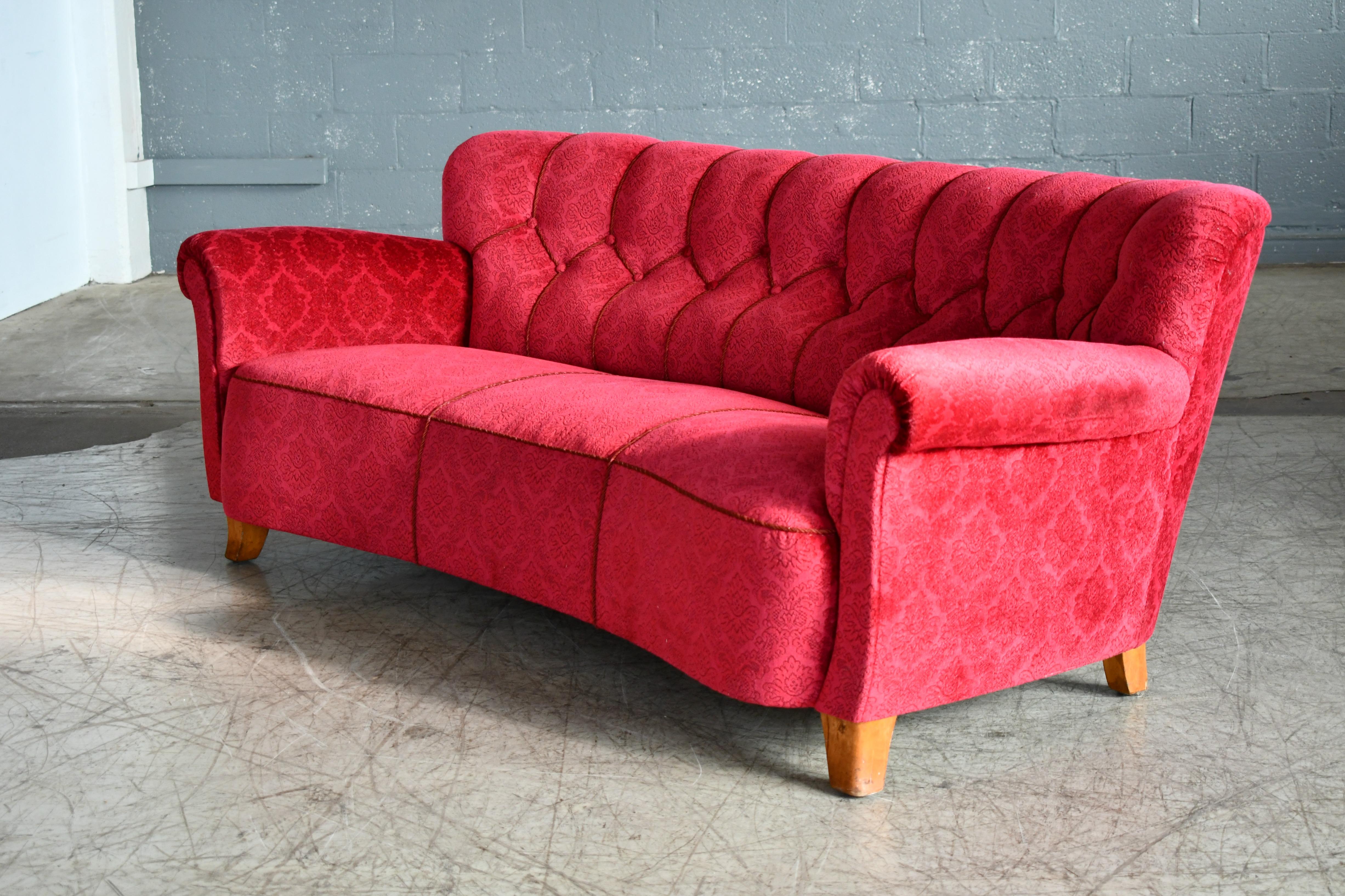 1940s Scandinavian Modern Curved Sofa in the Style of Carl-Johan Boman 1