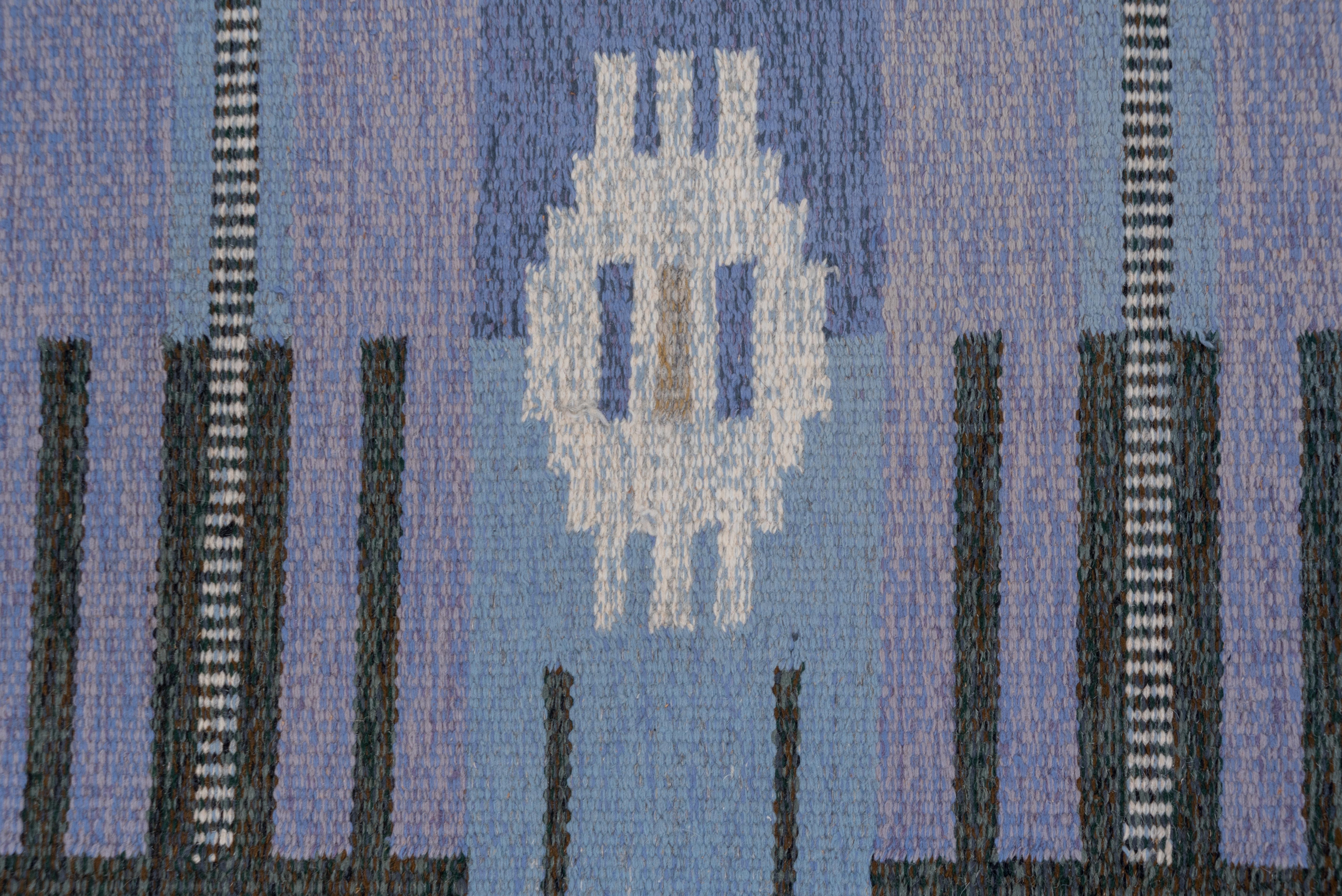 Scandinavian Modern 1940s Scandinavian Rollaken Flatweave Rug, Blue Field, Charcoal Gray Border