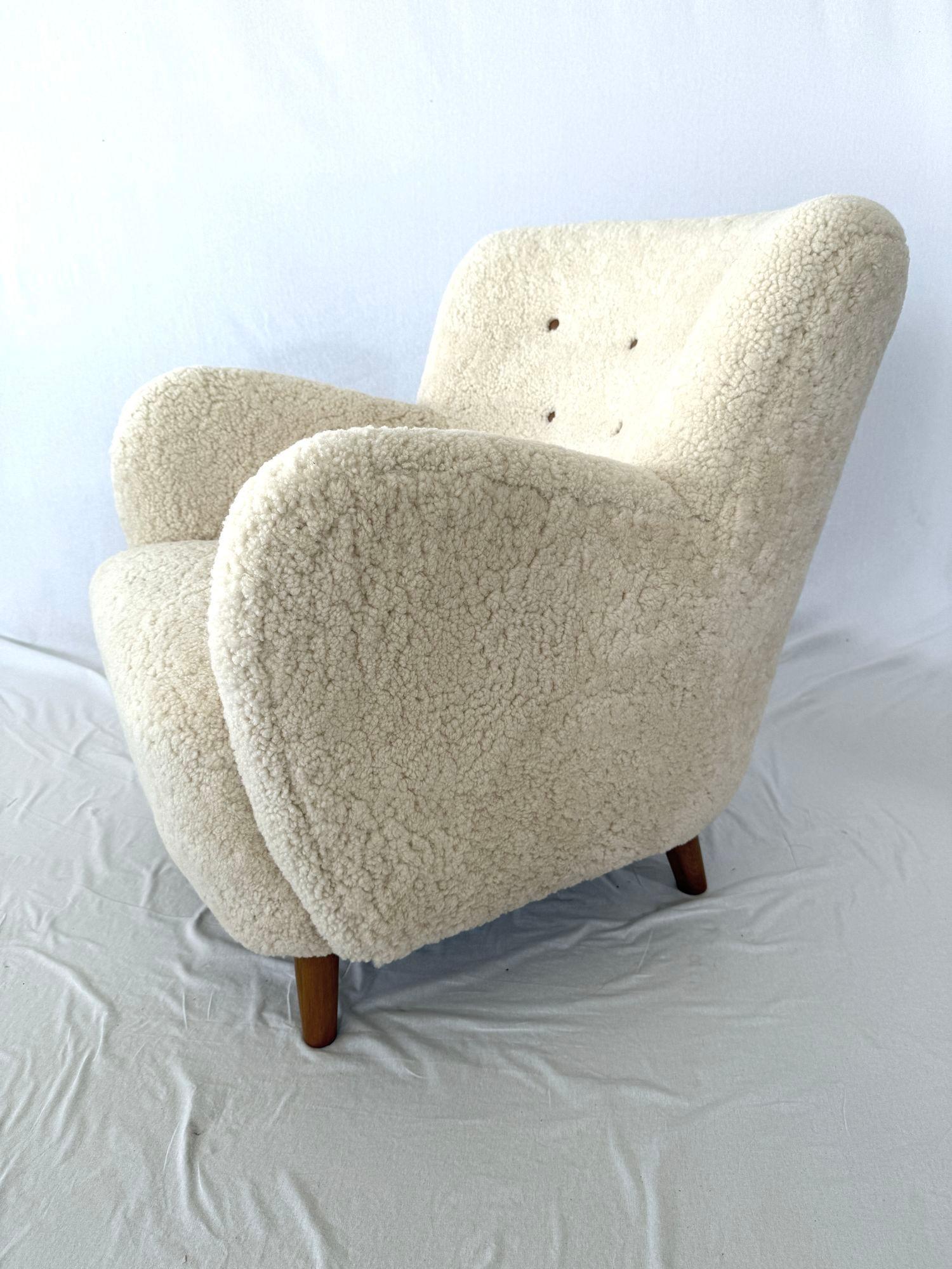 Scandinavian Modern 1940's Scandinavian Sheepskin / Shearling Lounge Chair