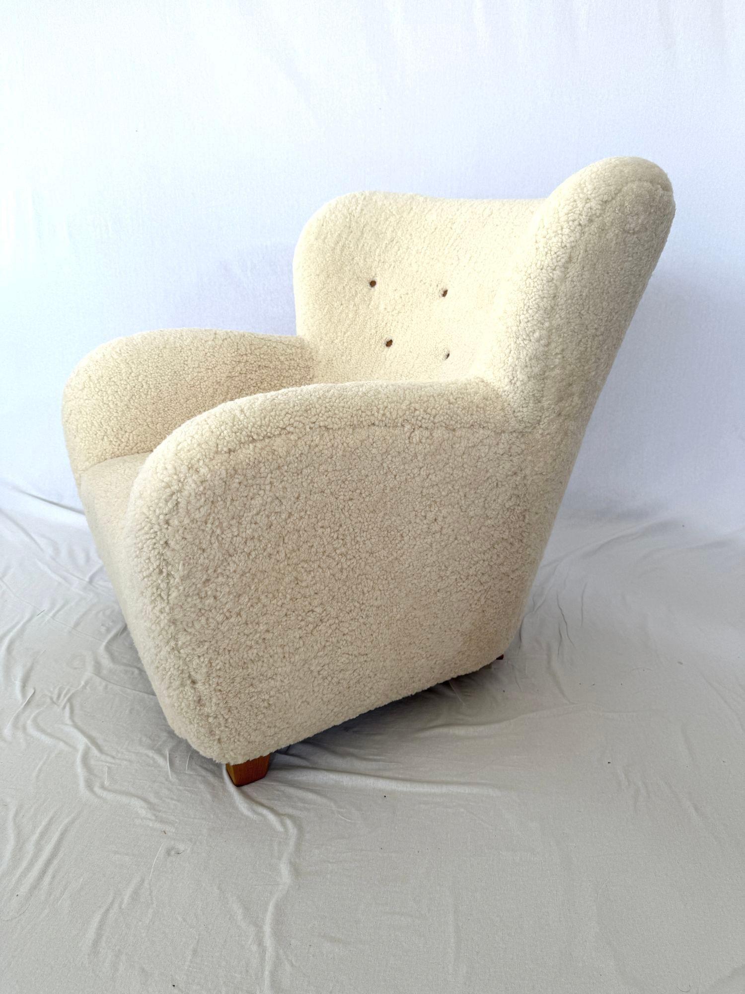 Swedish 1940's Scandinavian Sheepskin / Shearling Lounge Chair
