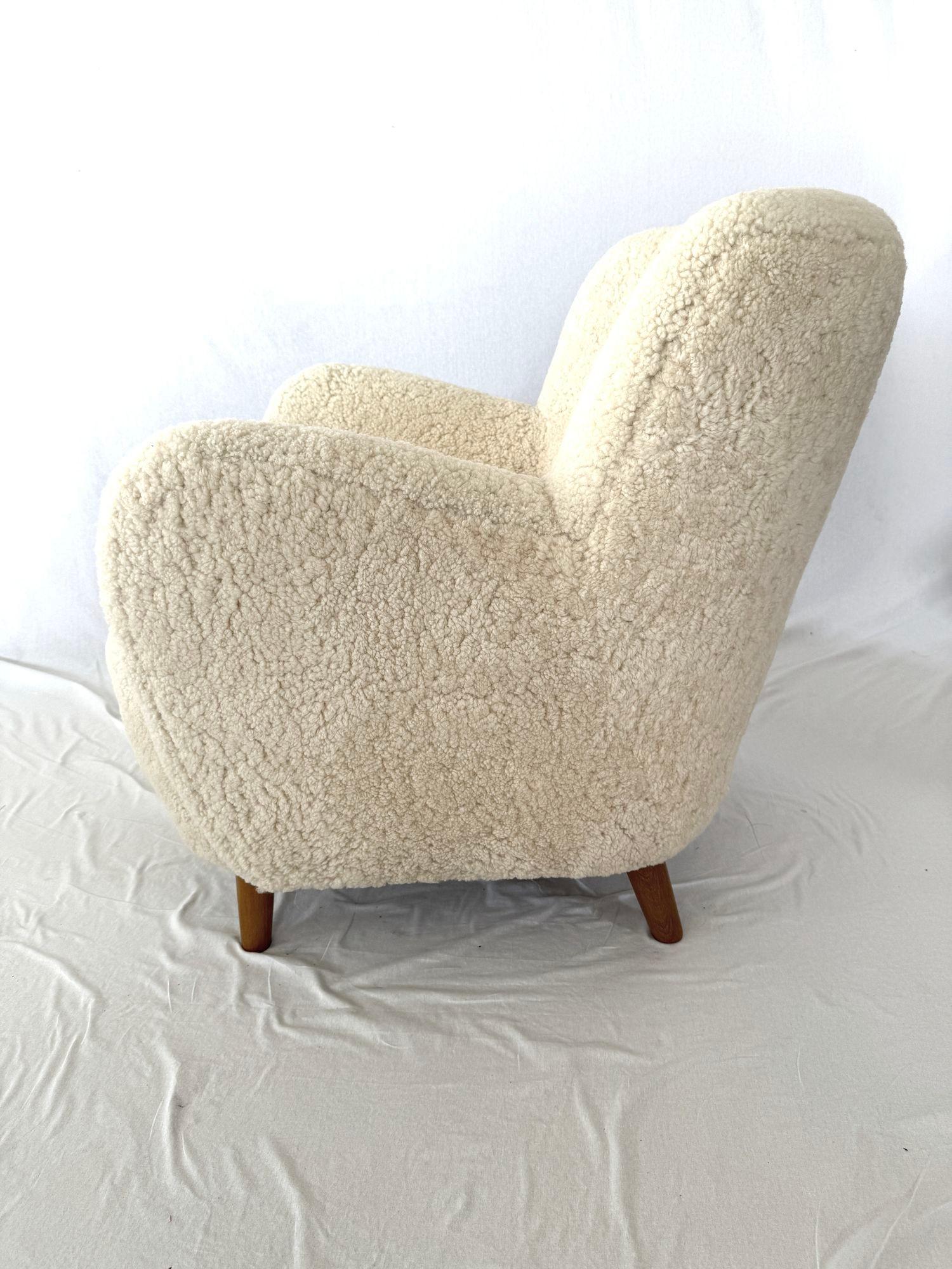 Swedish 1940's Scandinavian Sheepskin / Shearling Lounge Chair