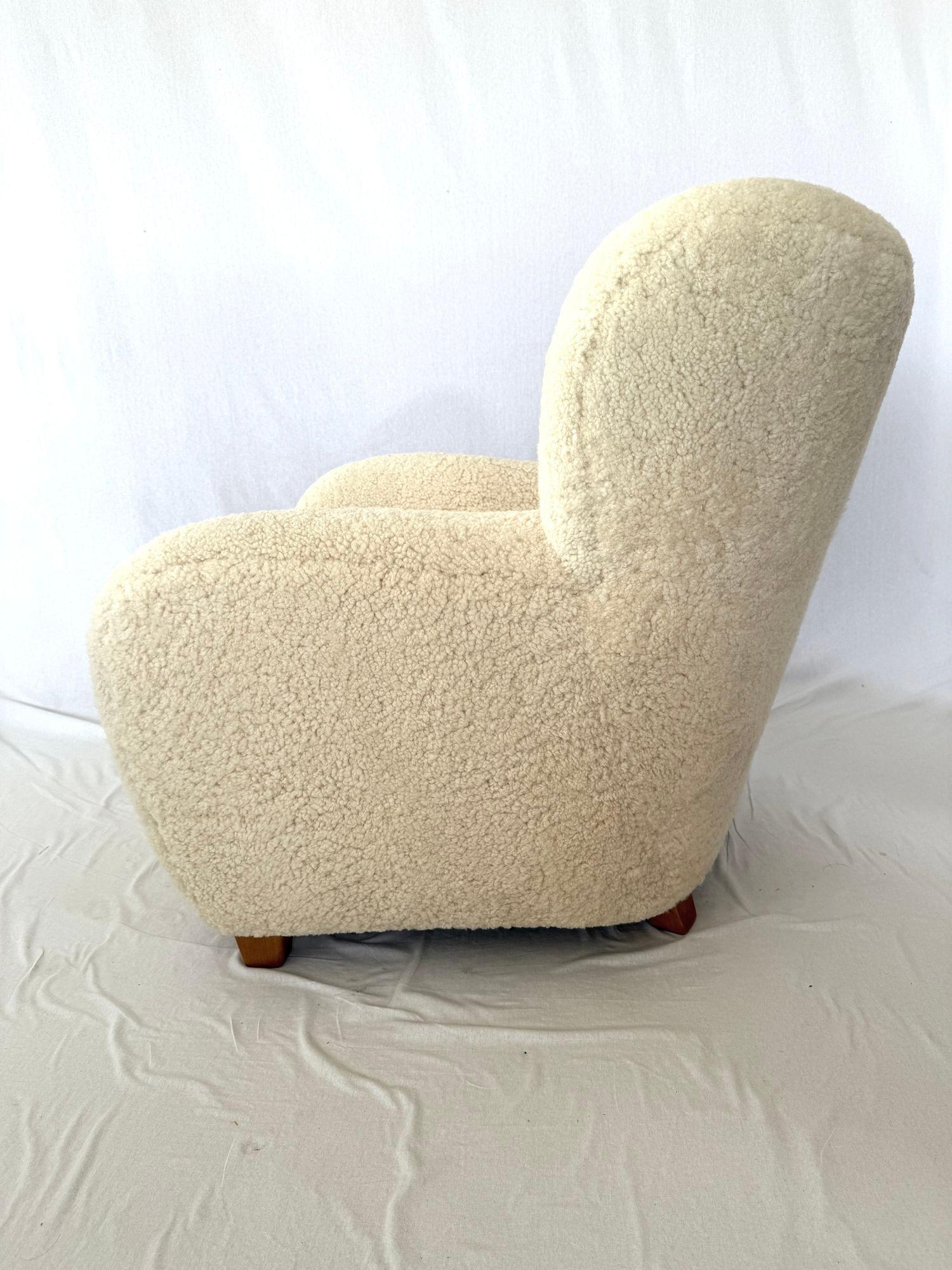 1940's Scandinavian Sheepskin / Shearling Lounge Chair In Excellent Condition In Los Angeles, CA