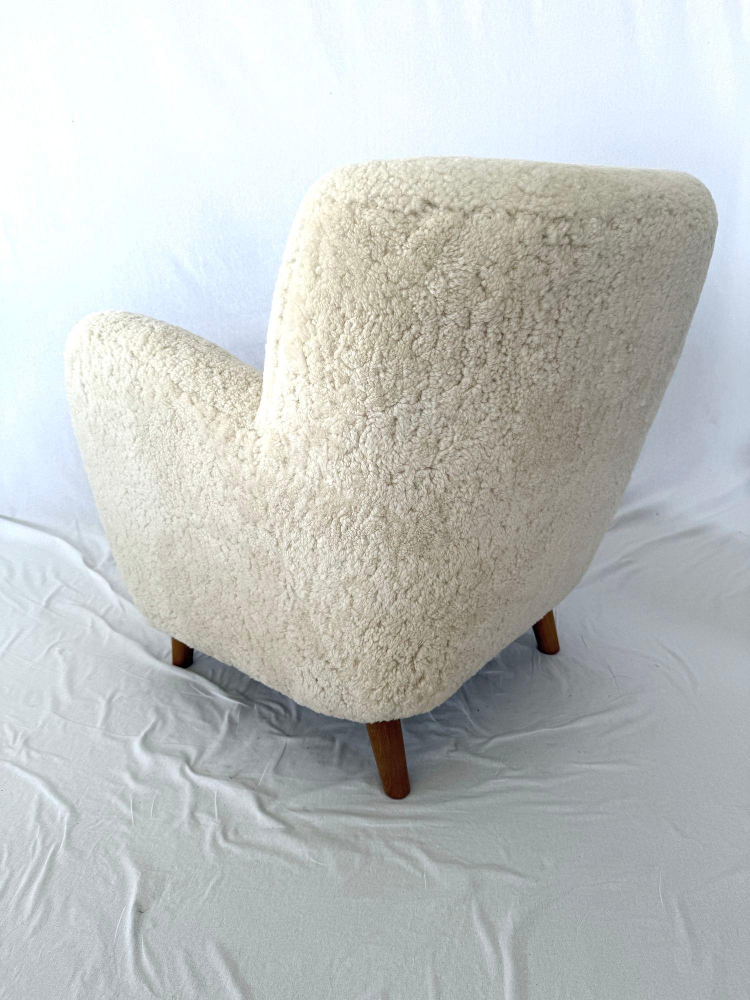 1940's Scandinavian Sheepskin / Shearling Lounge Chair In Excellent Condition In Los Angeles, CA