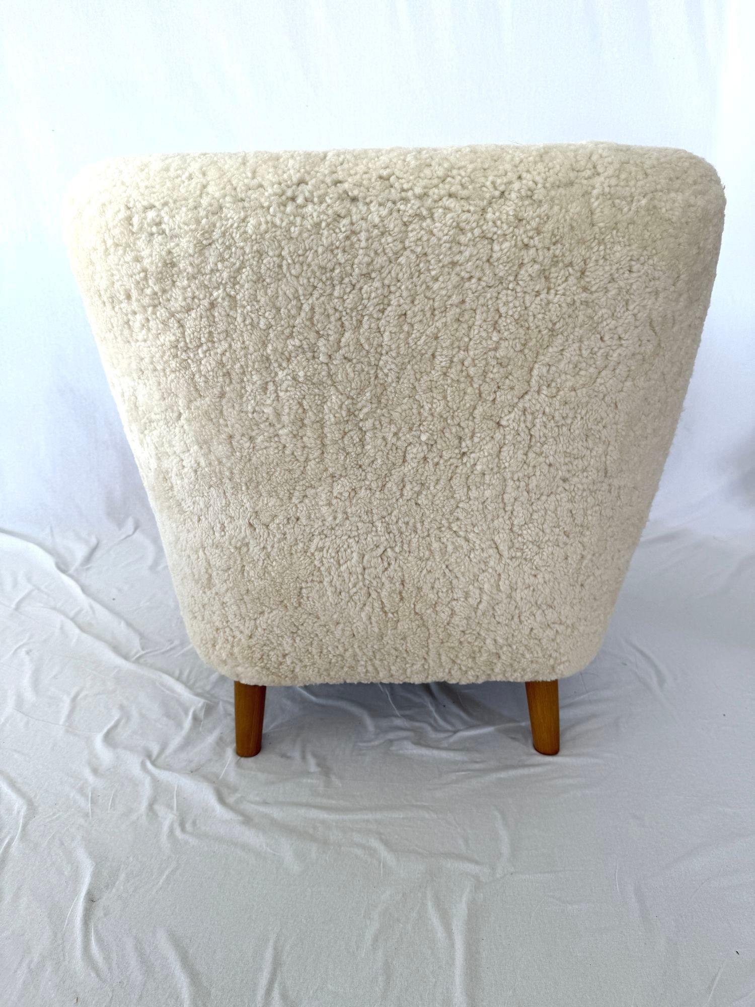 Mid-20th Century 1940's Scandinavian Sheepskin / Shearling Lounge Chair