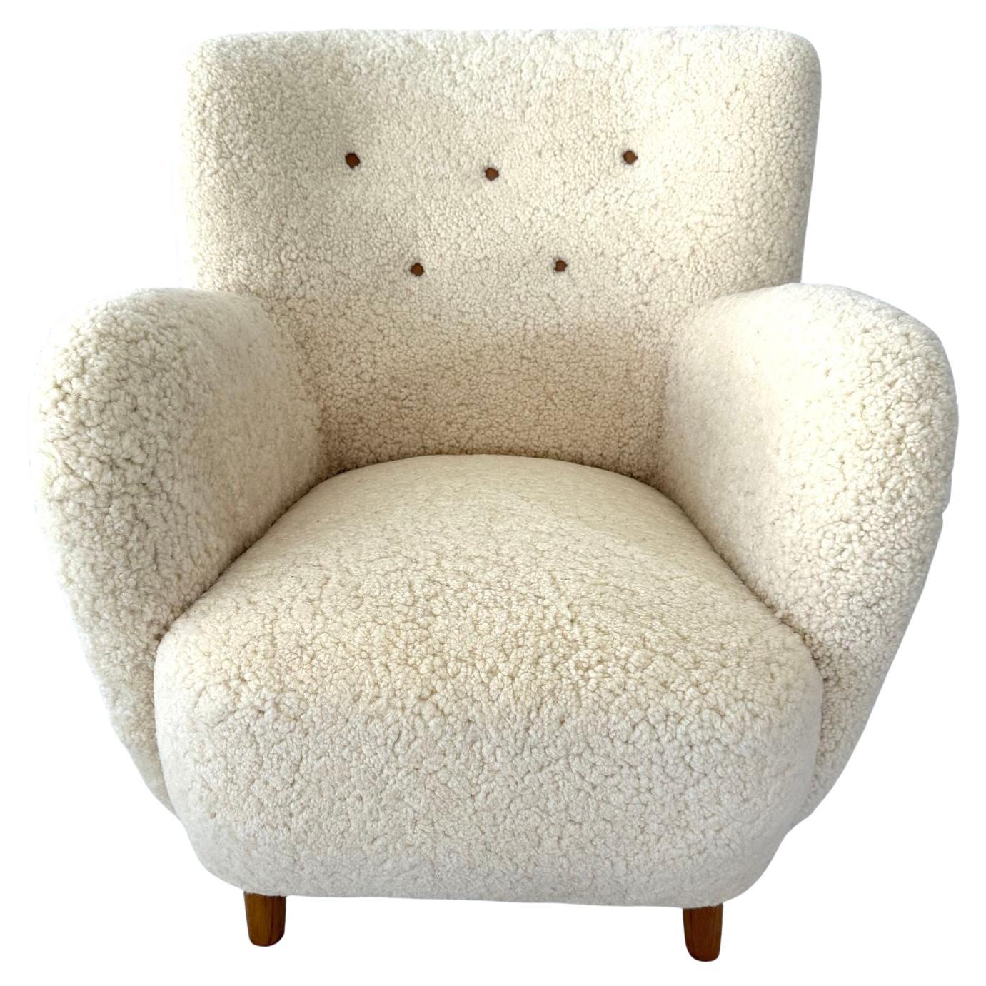 1940's Scandinavian Sheepskin / Shearling Lounge Chair