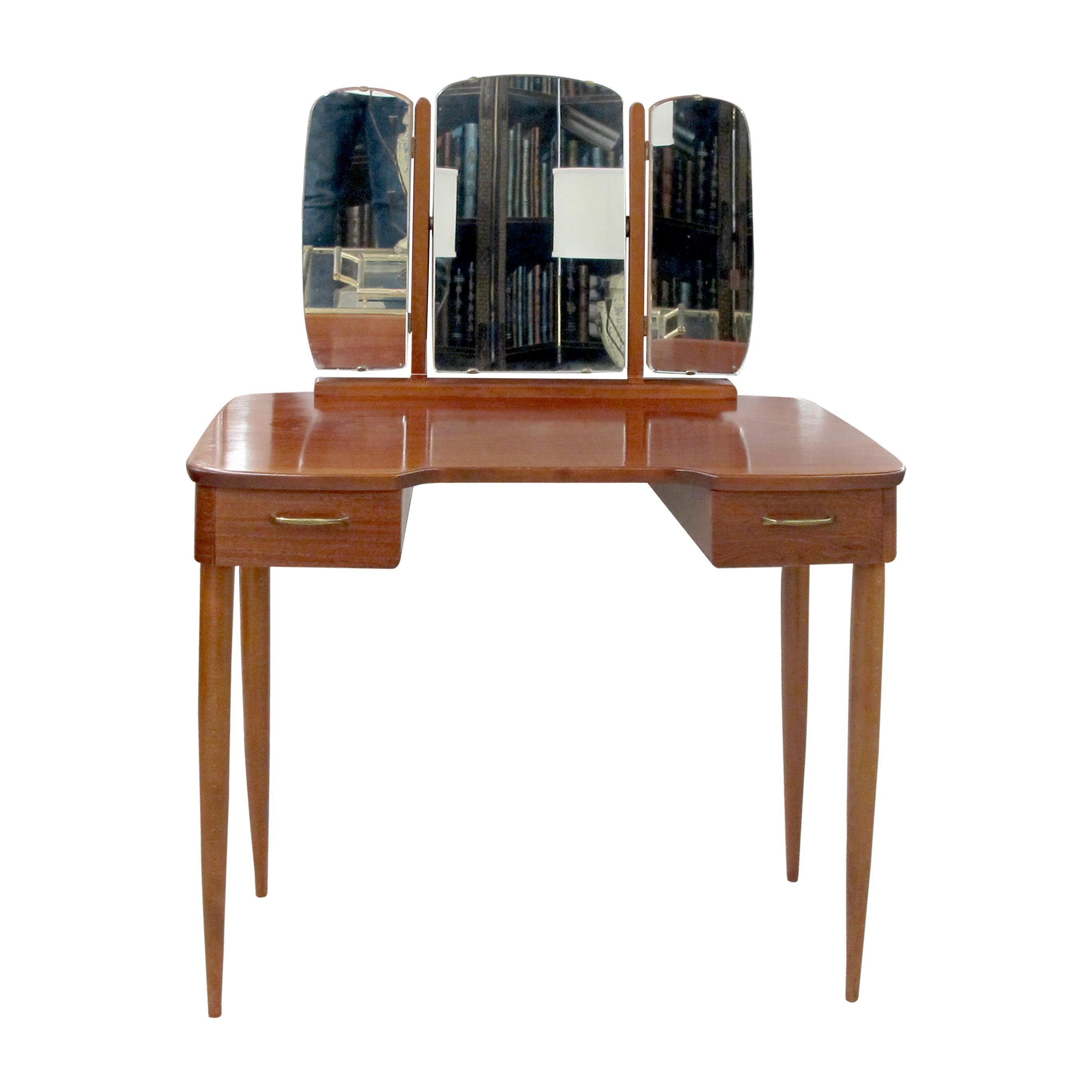 Art Deco 1940s Scandinavian Vanity Dressing Table with Its Triptych Mirror For Sale