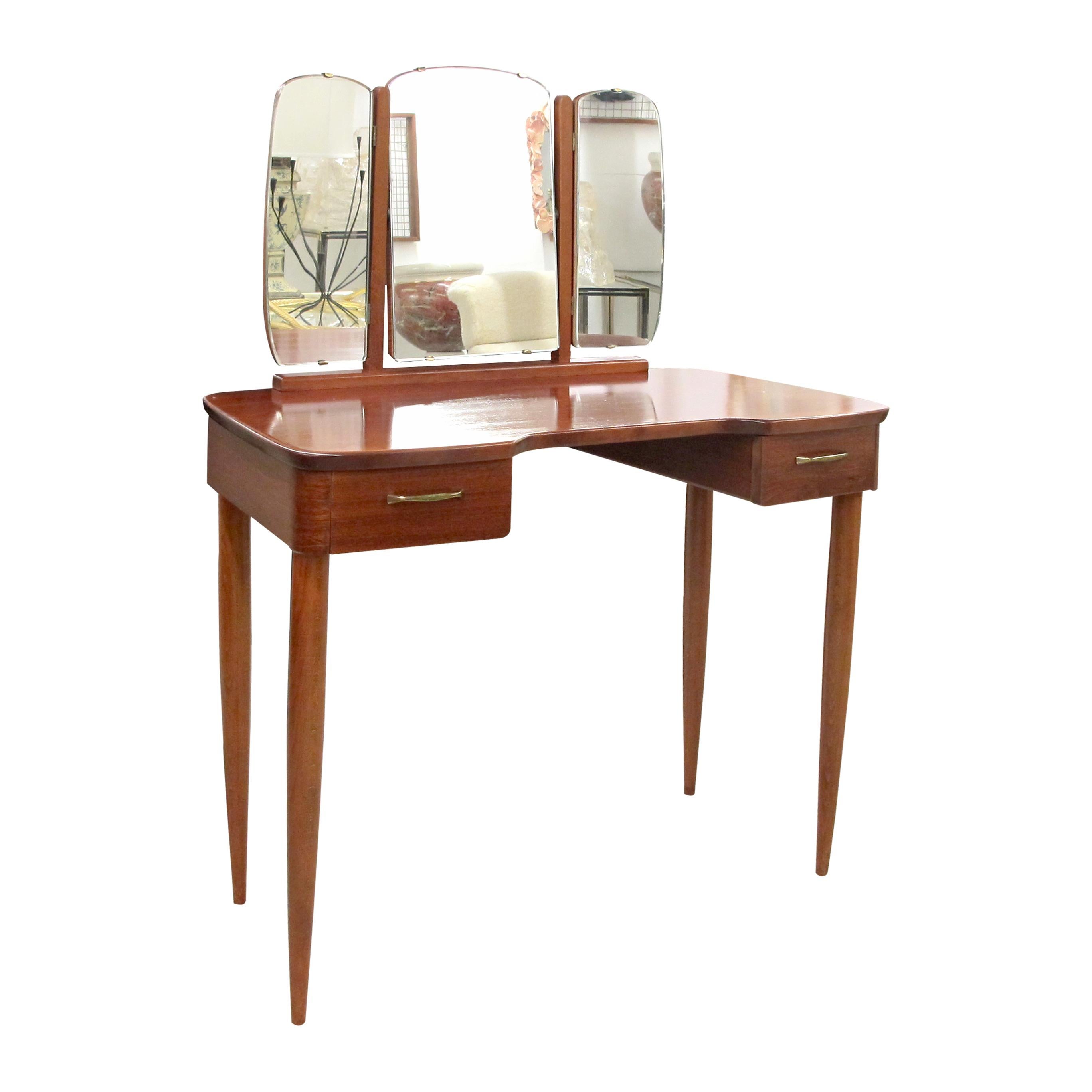 Swedish 1940s Scandinavian Vanity Dressing Table with Its Triptych Mirror For Sale