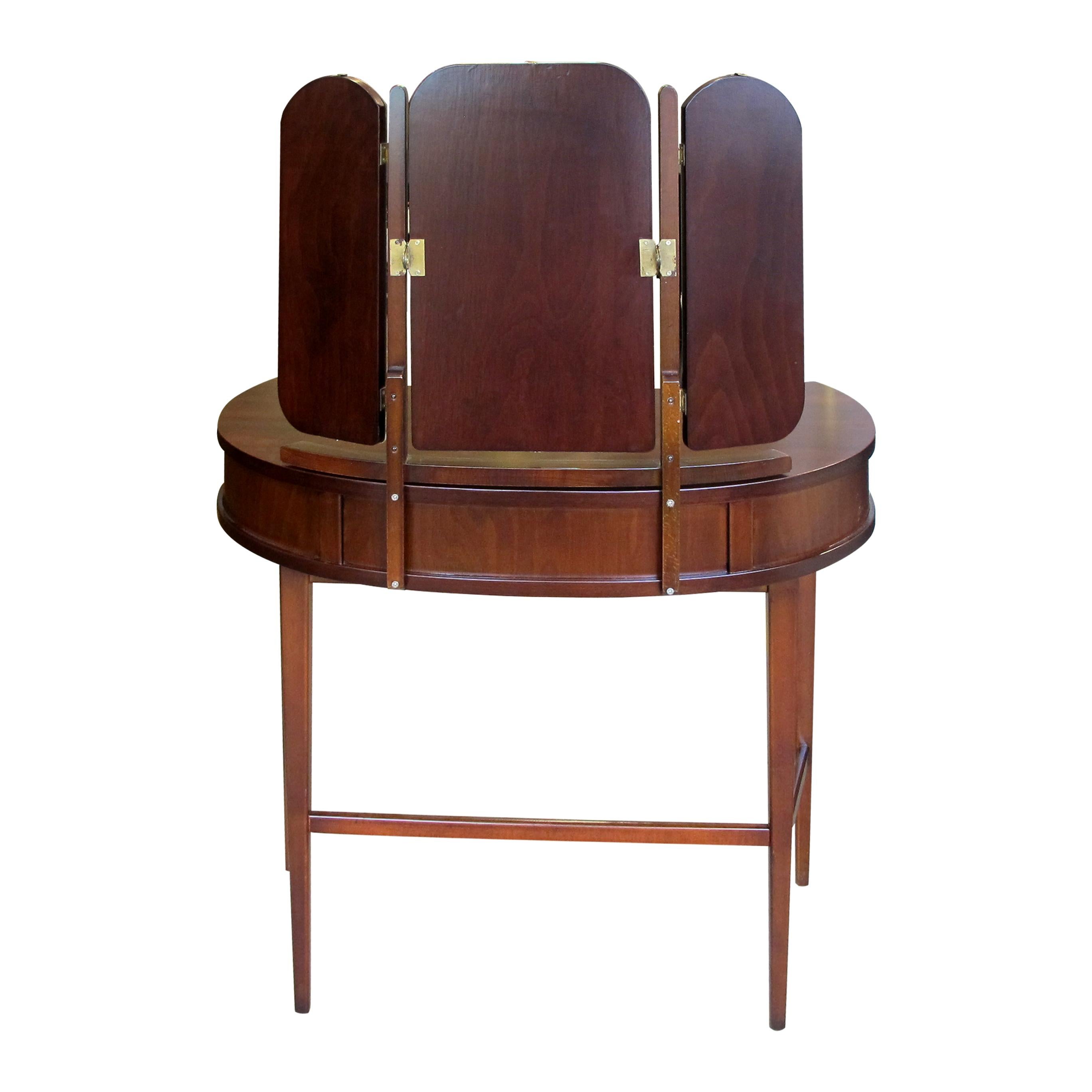 Mid-20th Century 1940S Scandinavian Vanity Dressing Table With Its Triptych Mirror For Sale