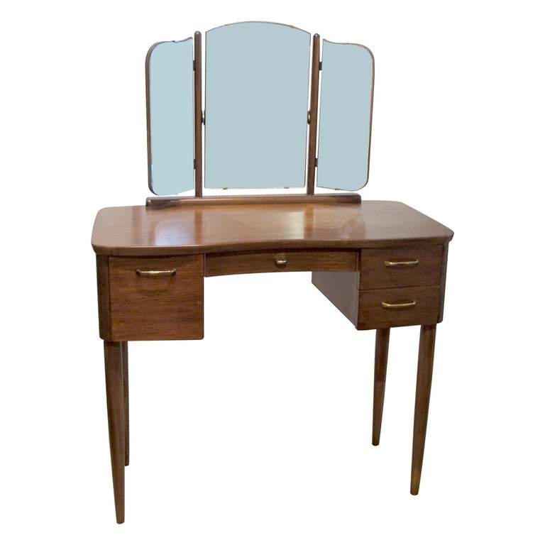 1940s Scandinavian Vanity Triptych Mirror Dressing Table and Brass