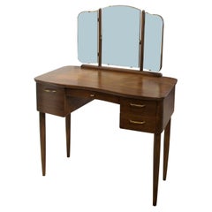 1940s Scandinavian Vanity Triptych Mirror Dressing Table & Brass Handles