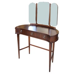 1940s Scandinavian Vanity Walnut Dressing Table with Triptych Mirror