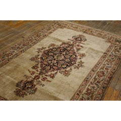 1940s ScattIer Ivory Medallion Diamond Antique Qum Silk Handknotted Wool Rug