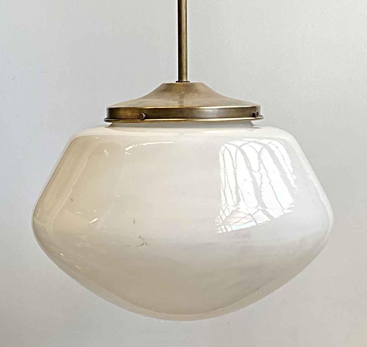 American 1940s Schoolhouse Globe Pendant Light with Brass Hardware