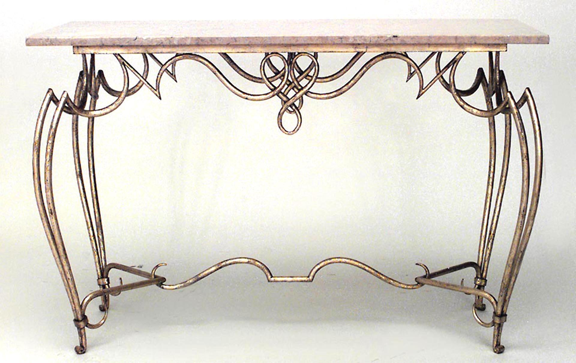 French Rene Prou Iron and Marble Top Center Table In Good Condition For Sale In New York, NY