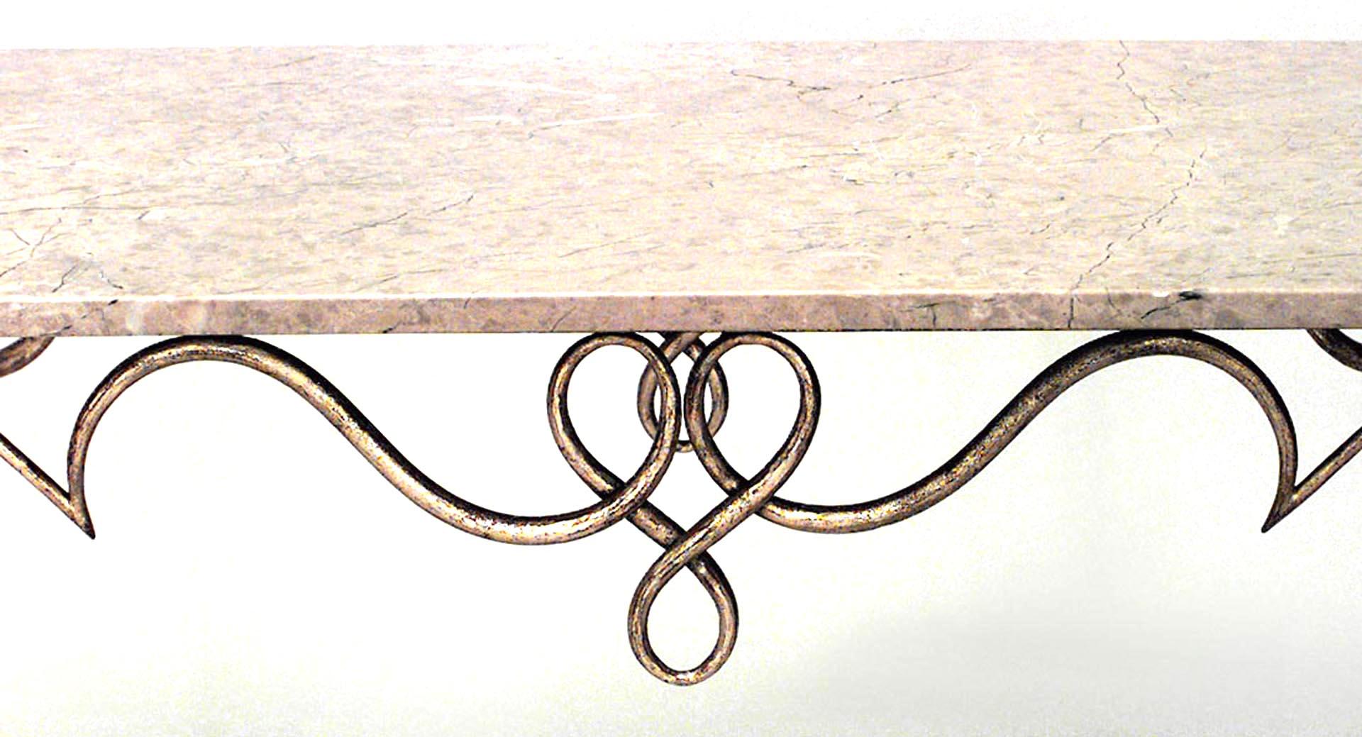 French Rene Prou Iron and Marble Top Center Table For Sale 2