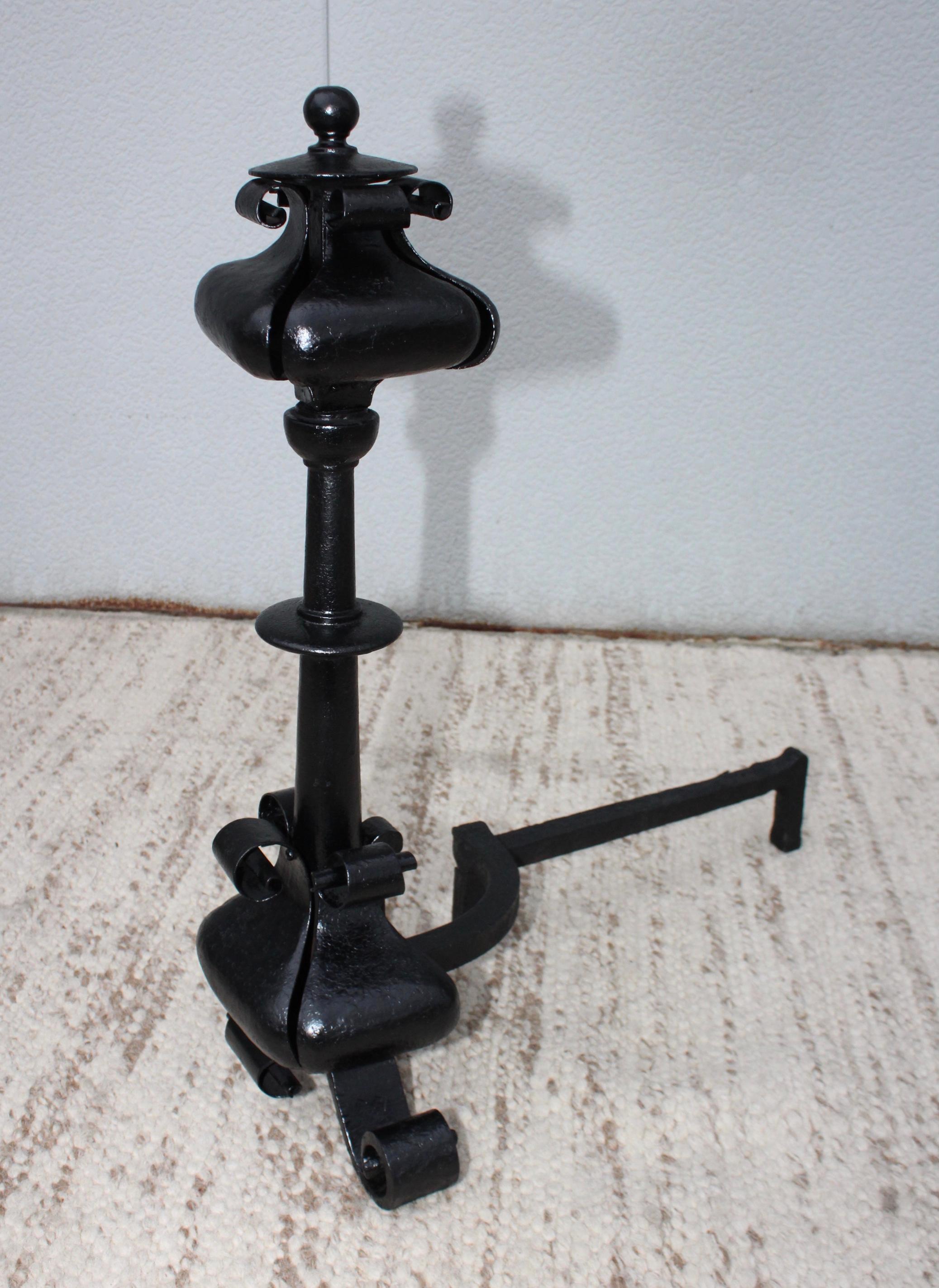 1940s Scrolled Iron Oversize Andirons For Sale 4