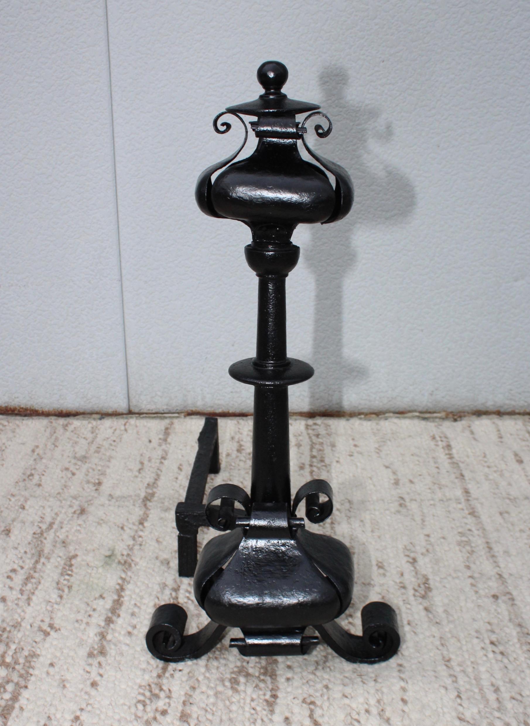1940s Scrolled Iron Oversize Andirons For Sale 5