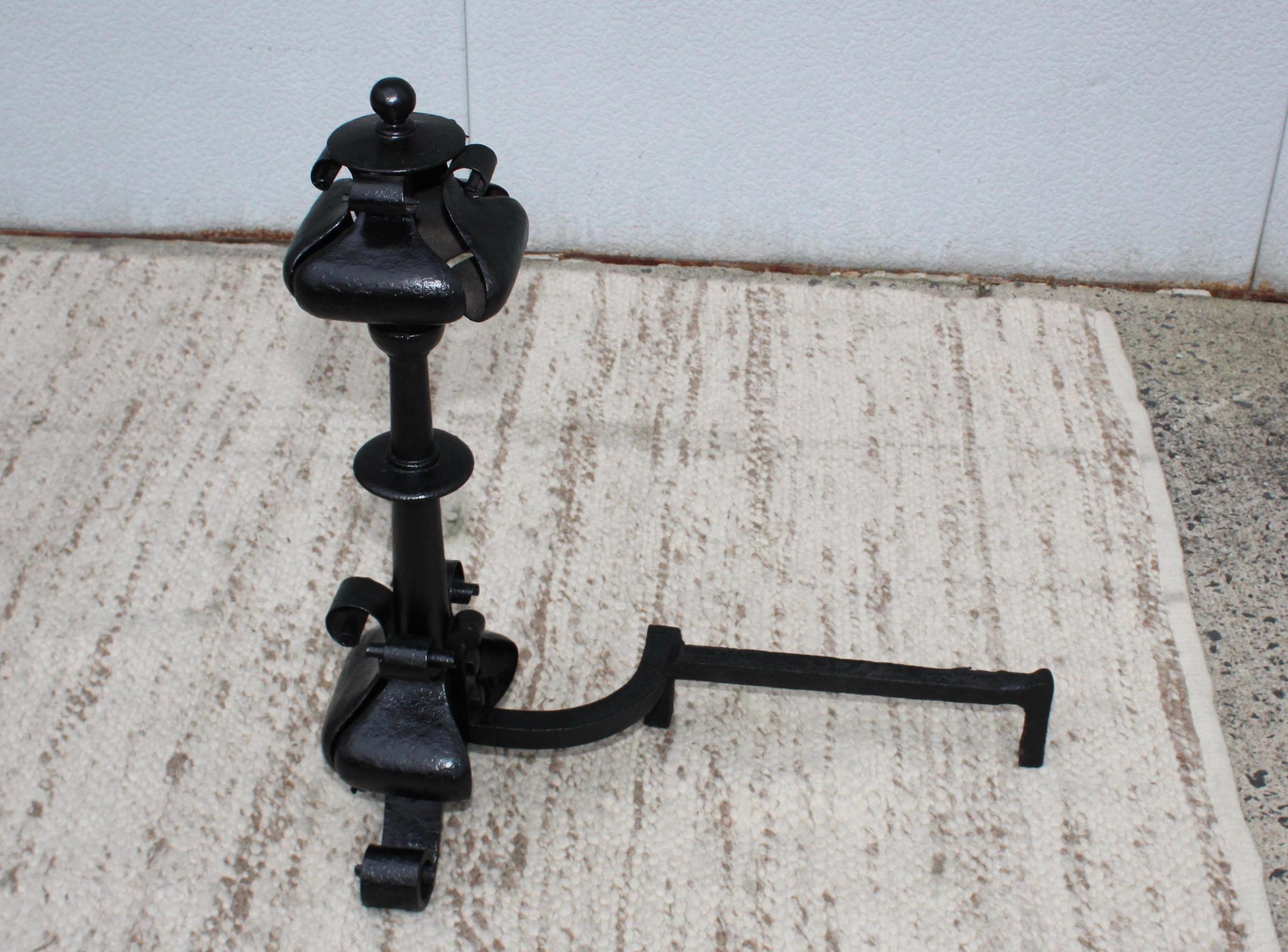 1940s Scrolled Iron Oversize Andirons For Sale 7