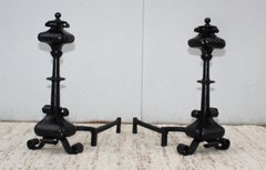1940s Scrolled Iron Oversize Andirons