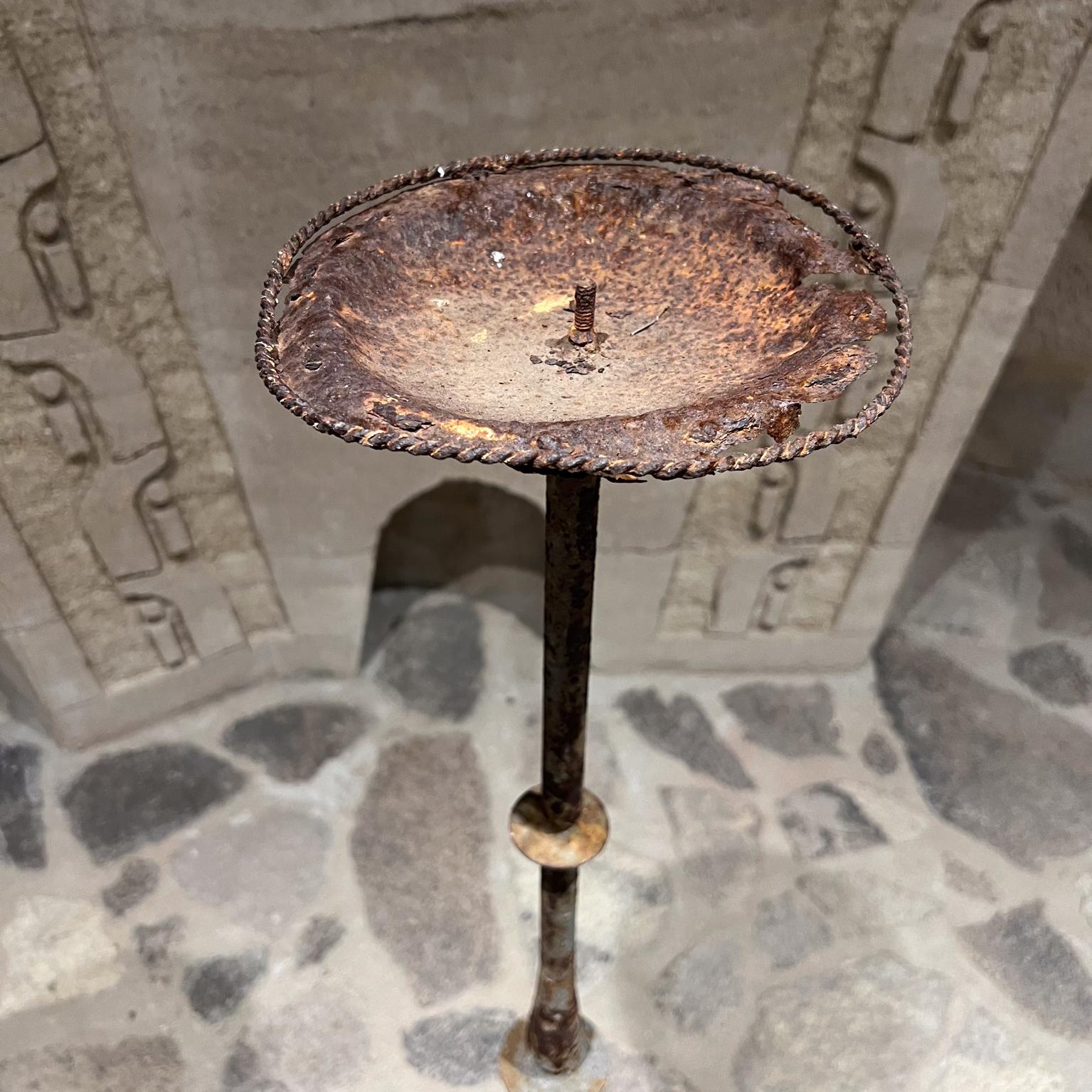 1940s Rustic Hand Forged Iron Standing Floor Candle Holder For Sale 2