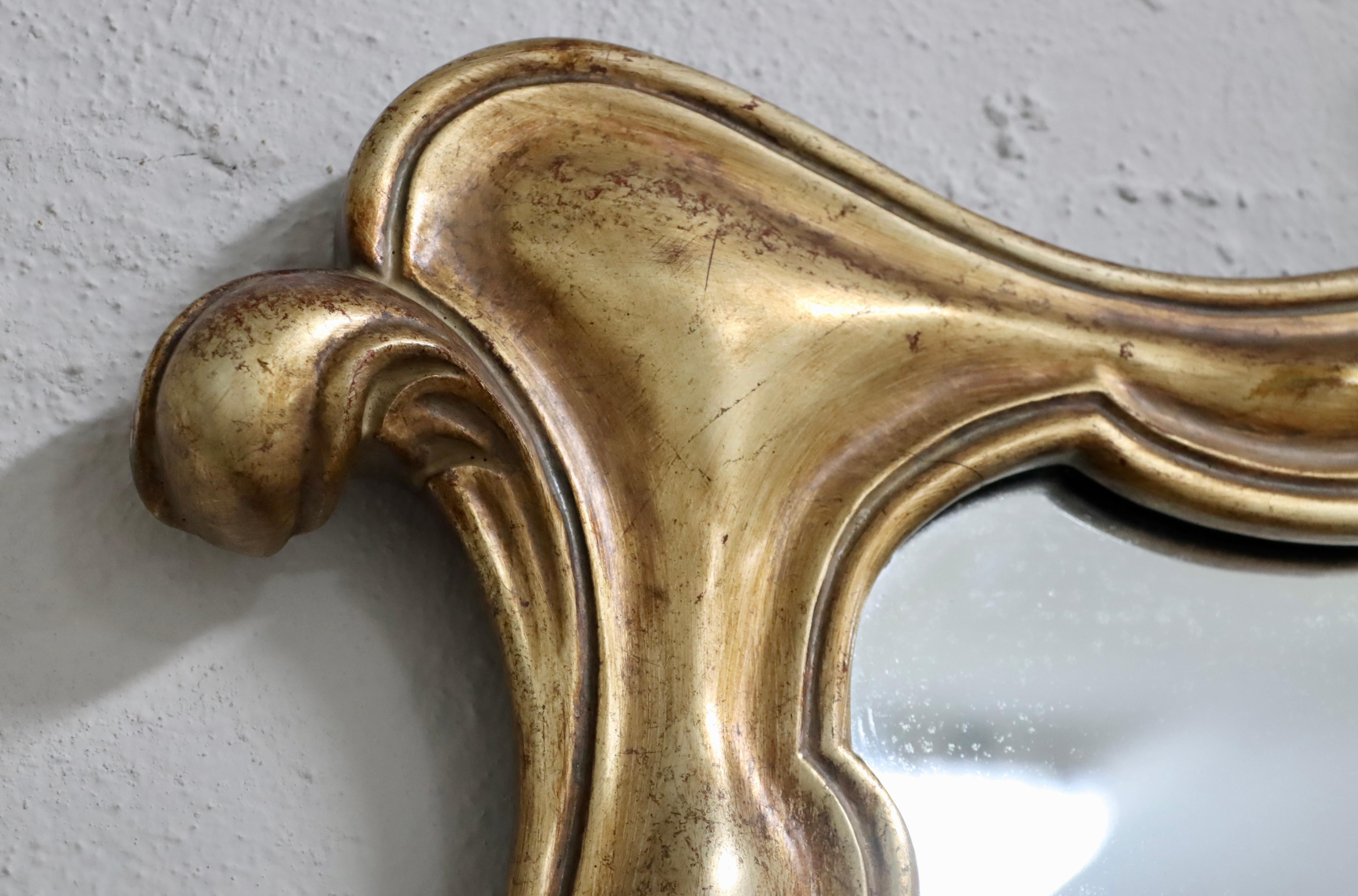 1940's Sculptural Large Gold And Silver Italian Wall Mirror For Sale 5