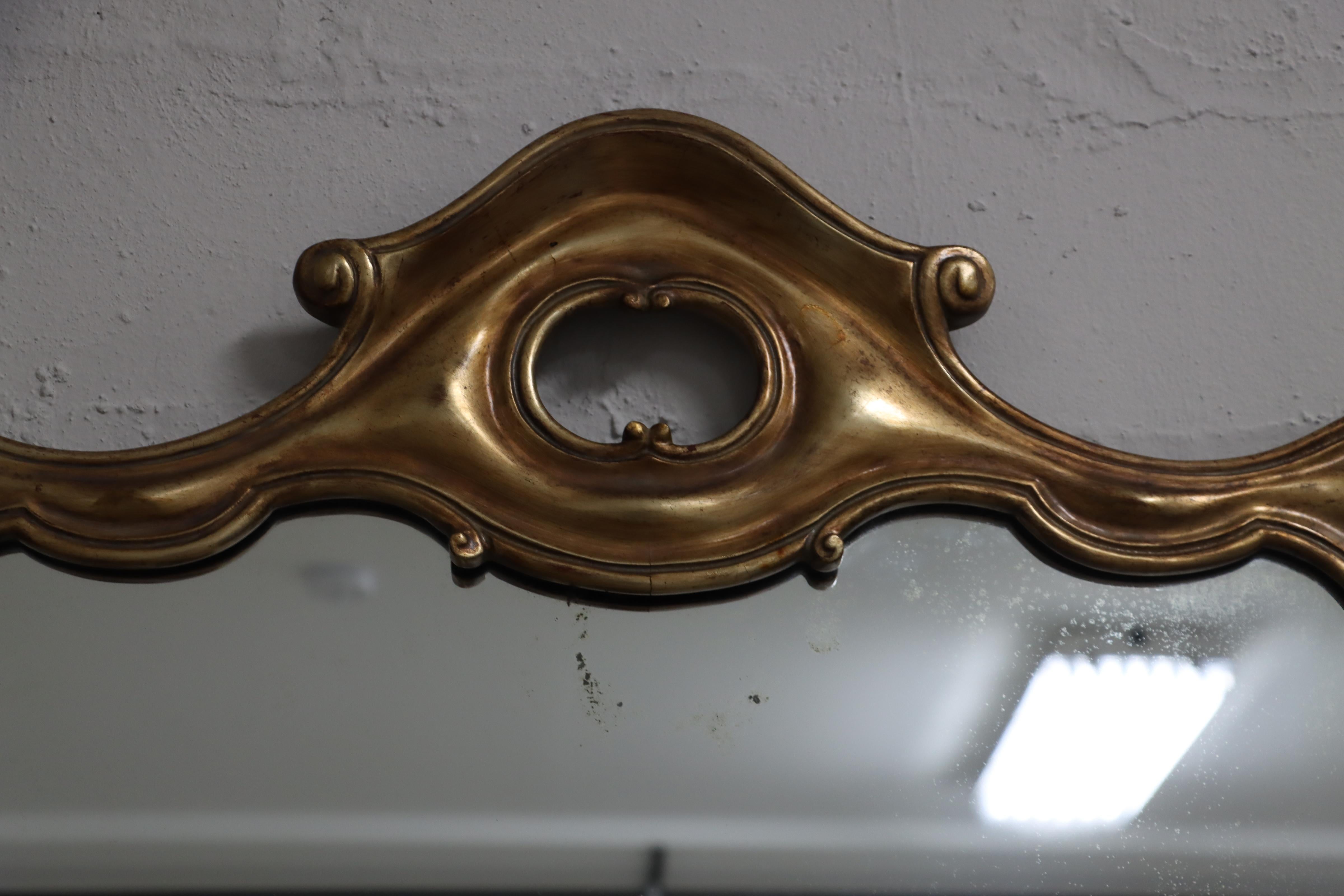 1940's Sculptural Large Gold And Silver Italian Wall Mirror For Sale 10