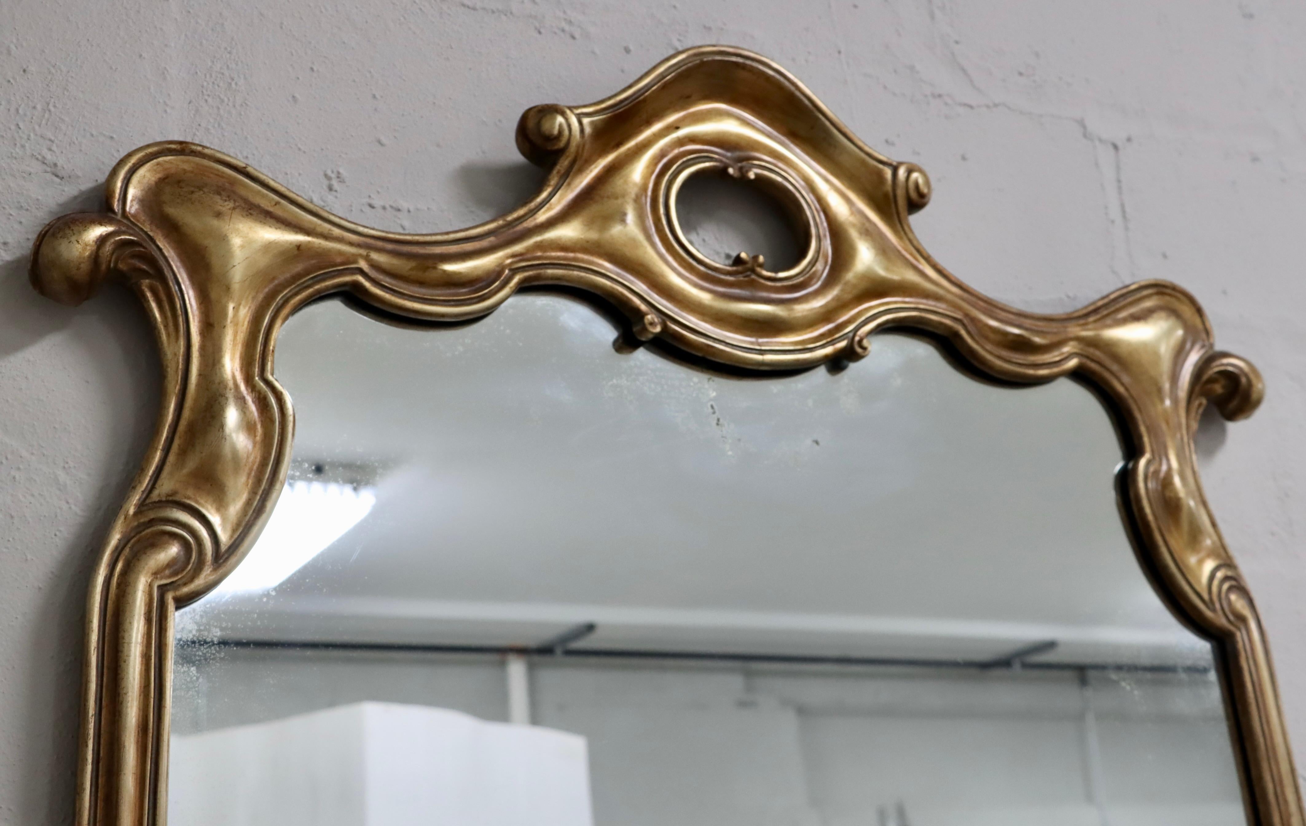 1940's Sculptural Large Gold And Silver Italian Wall Mirror For Sale 14