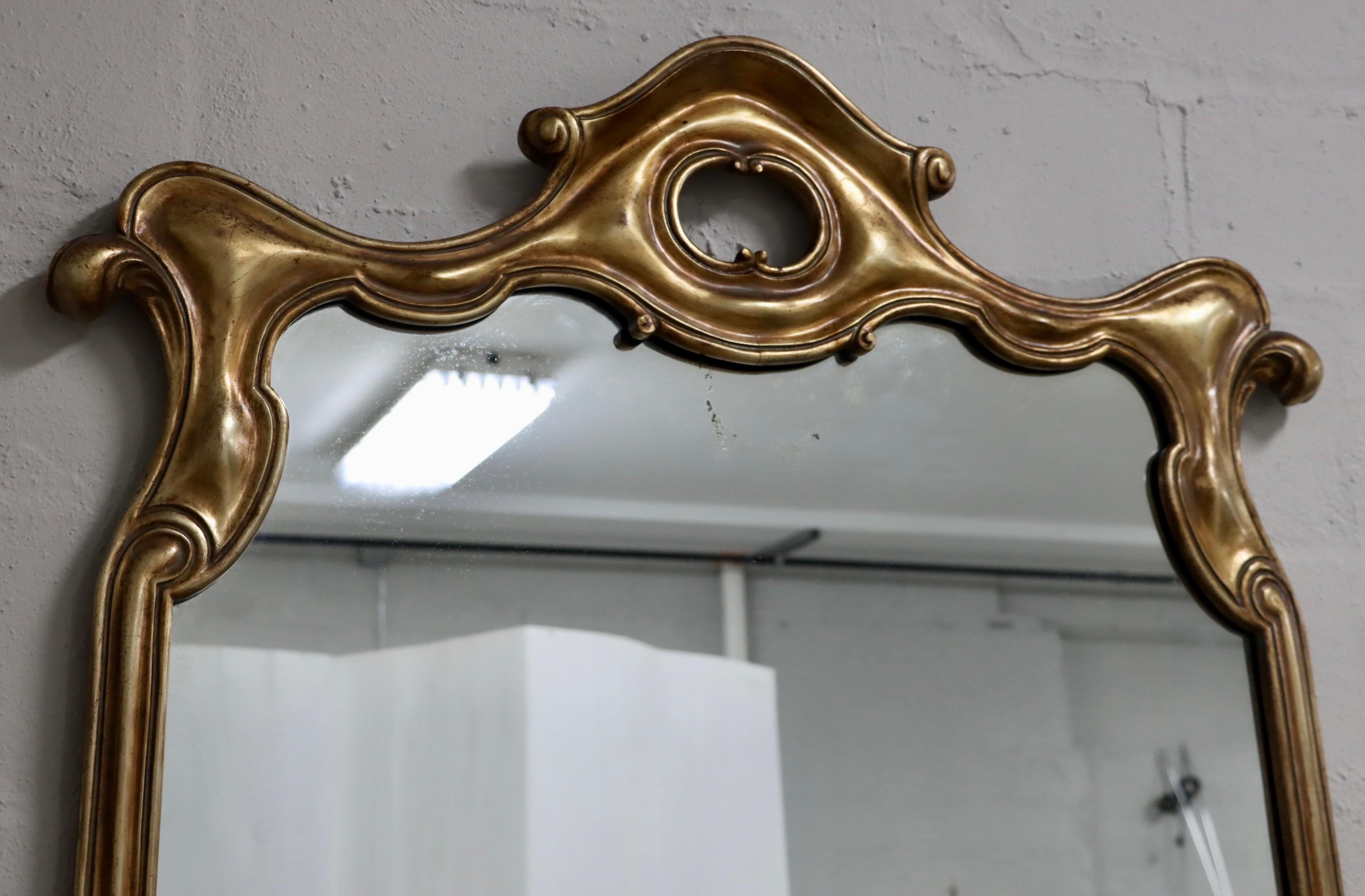 Mid-20th Century 1940's Sculptural Large Gold And Silver Italian Wall Mirror For Sale