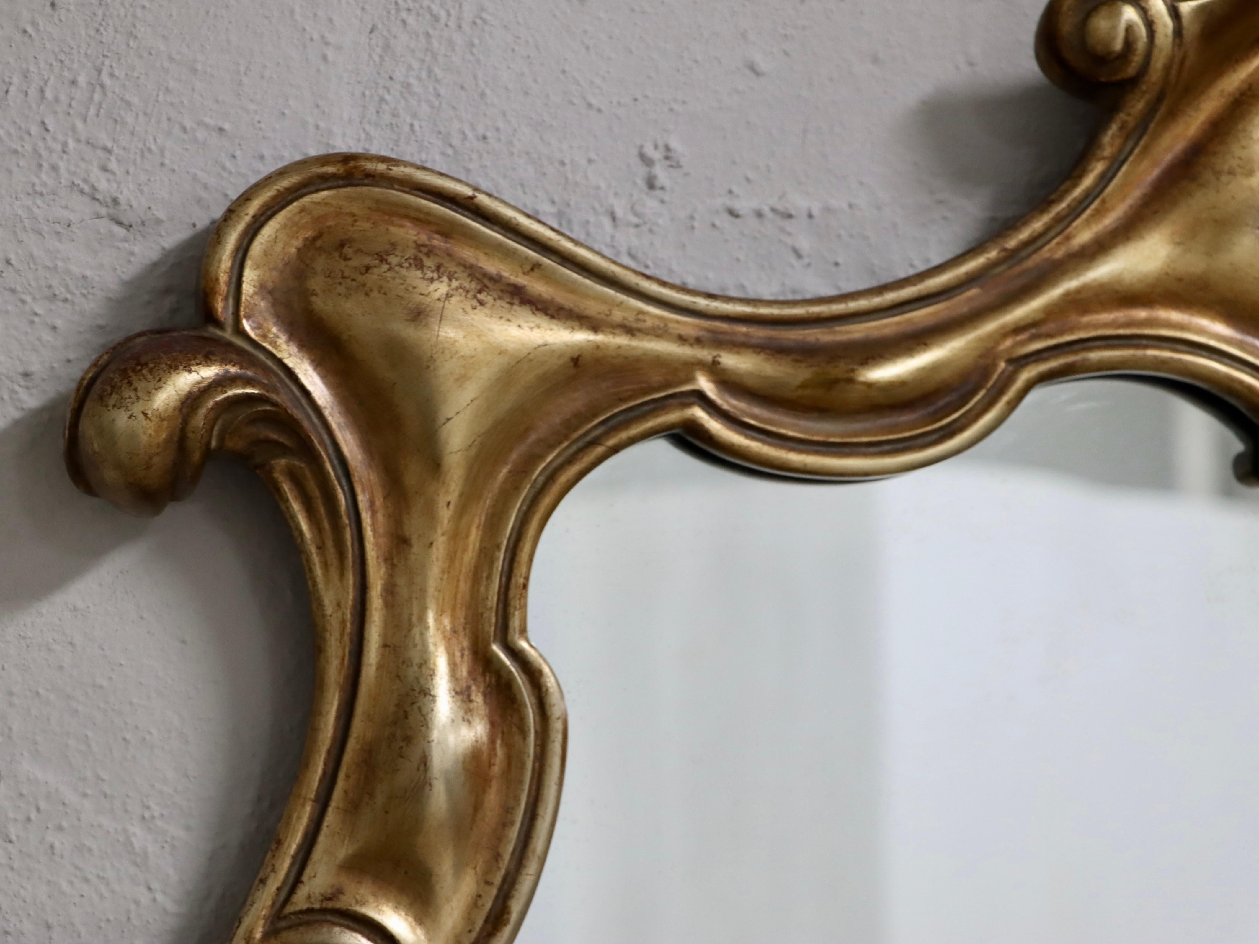 1940's Sculptural Large Gold And Silver Italian Wall Mirror For Sale 1