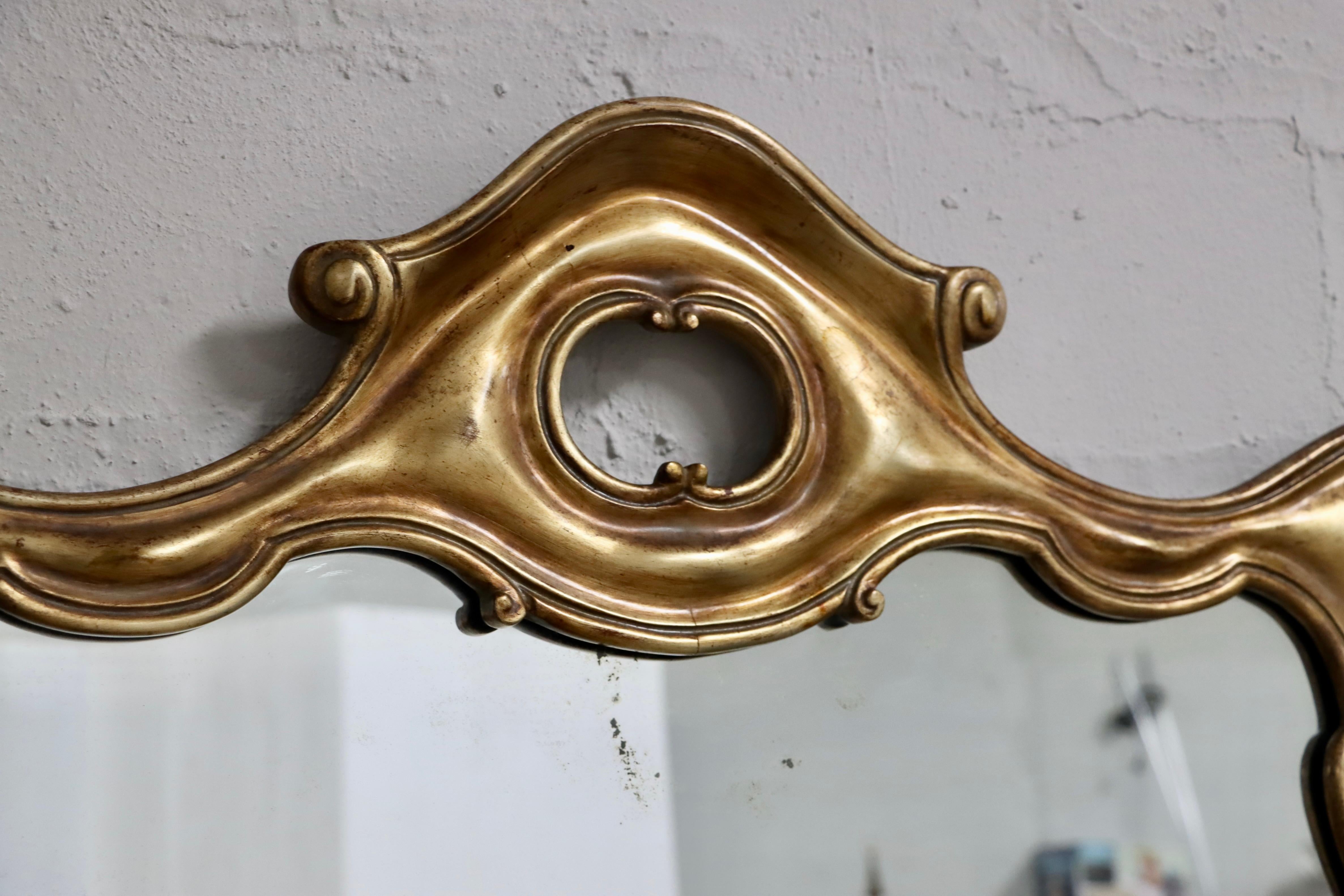 1940's Sculptural Large Gold And Silver Italian Wall Mirror For Sale 2