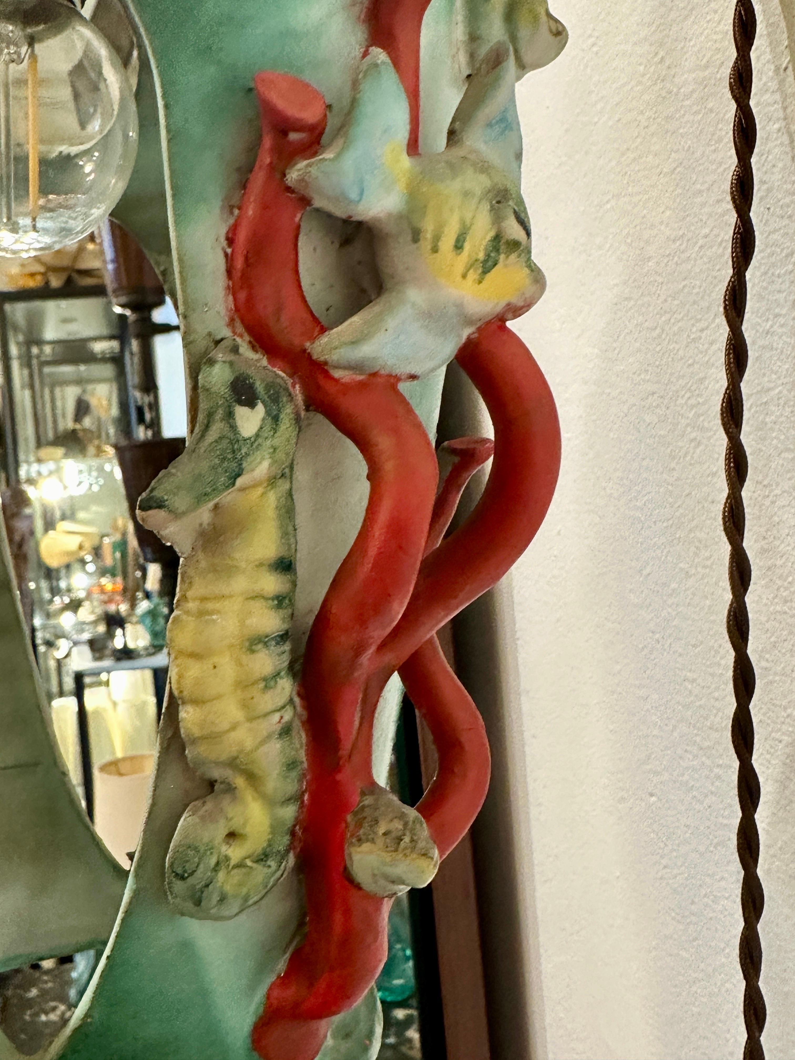 Lanterne éclairée Maiolica Sea Life des années 1940 par C.A.S. Vietri, Italie en vente 6