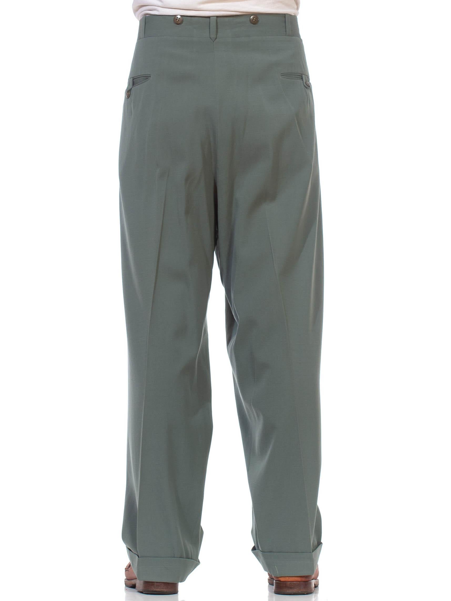 1940S Seafoam Green Wool Gabardine High Hollywood Waist Men's Pants For Sale 4