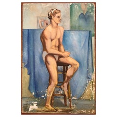 1940s Seated Male Study, Oil on Board