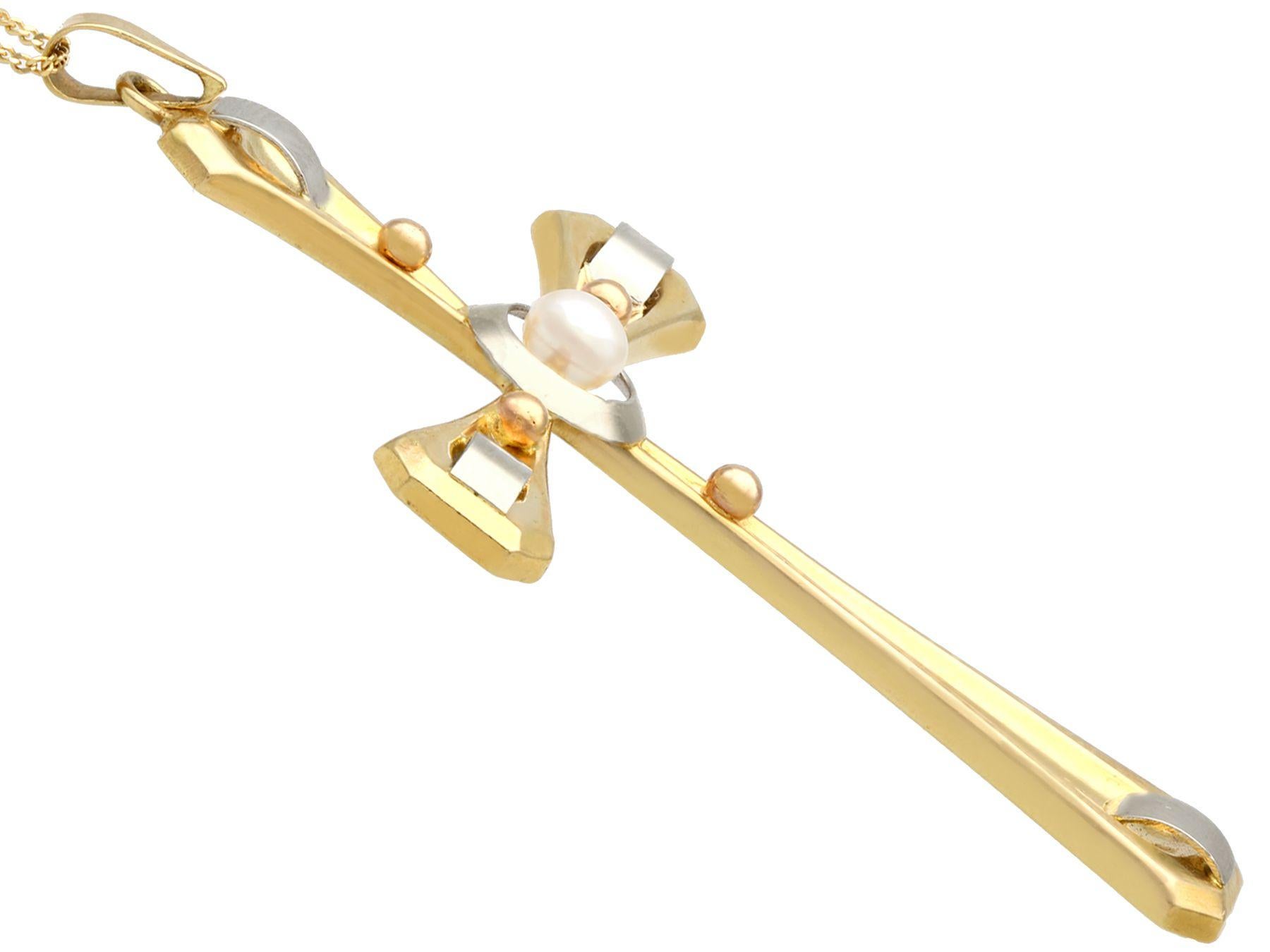 Women's 1940s Seed Pearl and Yellow Gold Cross Pendant For Sale