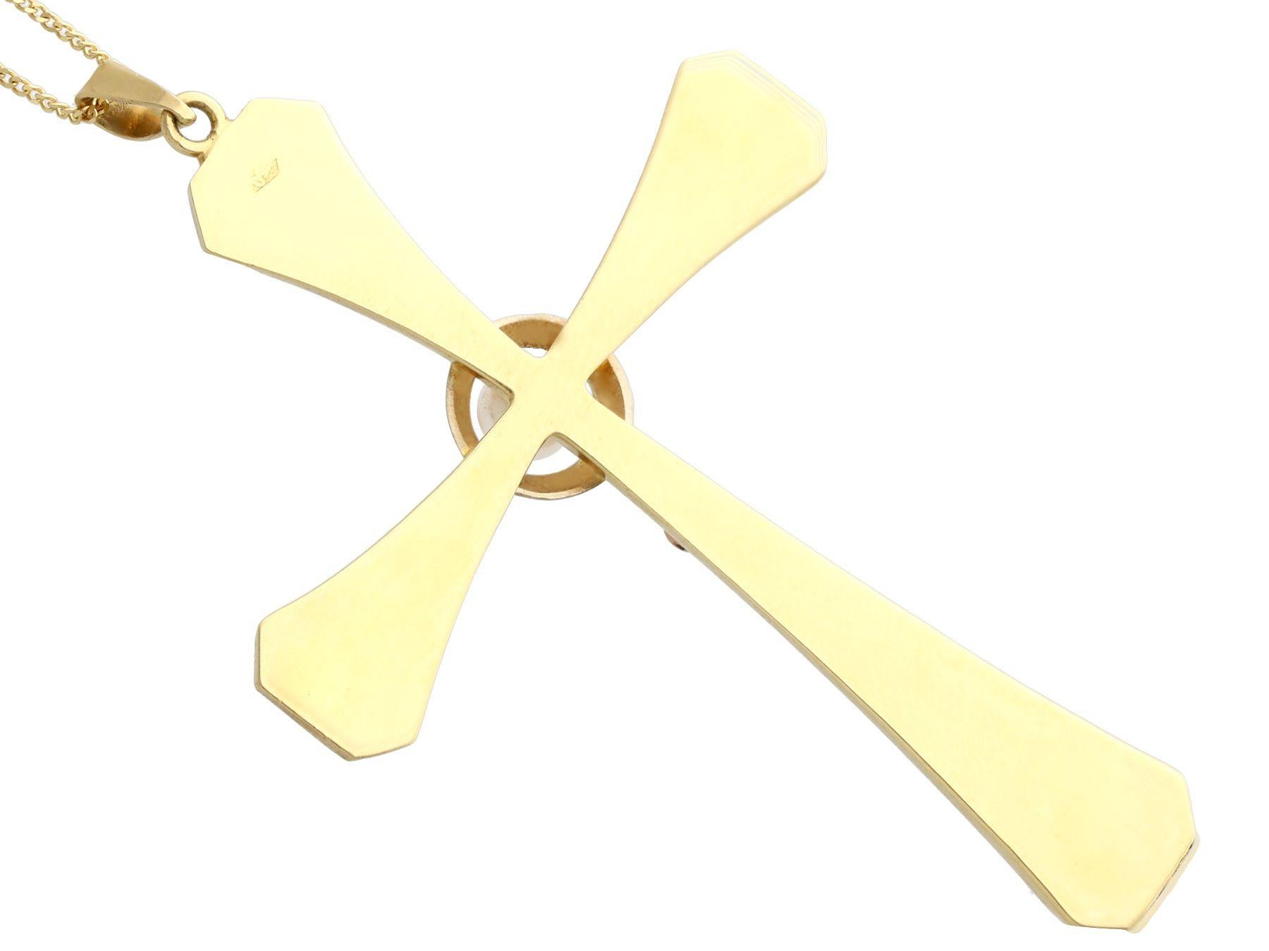 1940s Seed Pearl and Yellow Gold Cross Pendant For Sale 1
