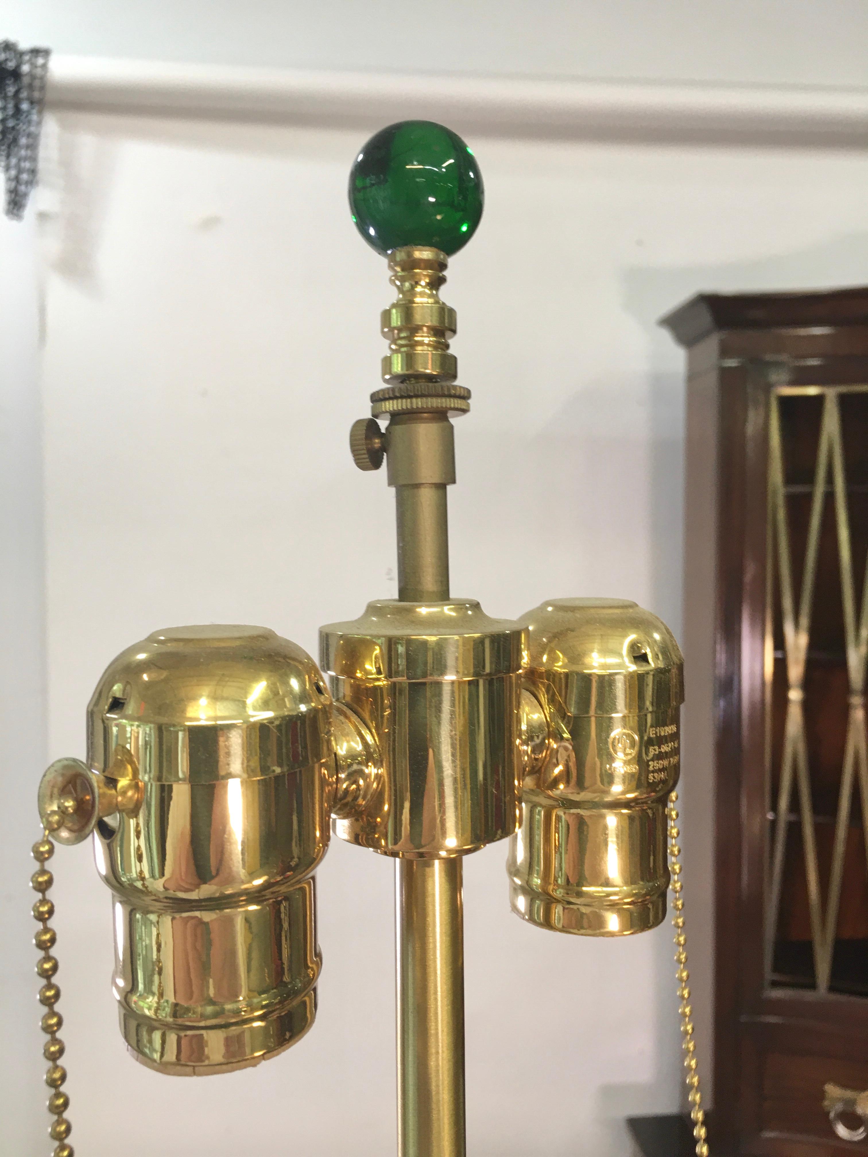 Brass Seguso Murano Emerald Green Glass Stacked Ball Lamp