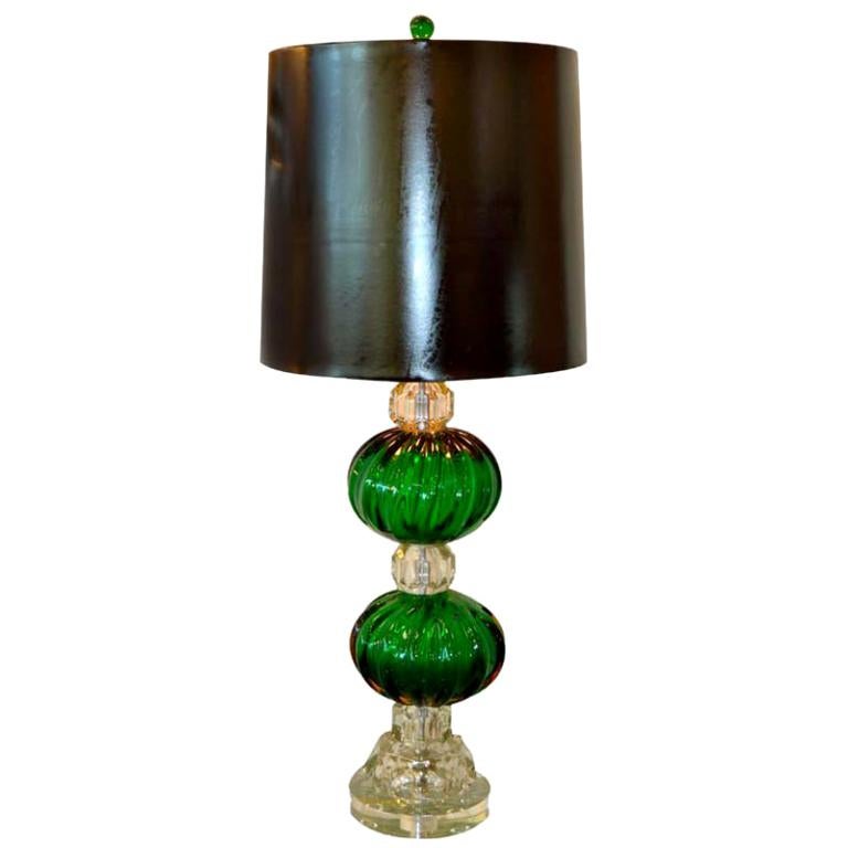 Seguso Murano Emerald Green Glass Stacked Ball Lamp