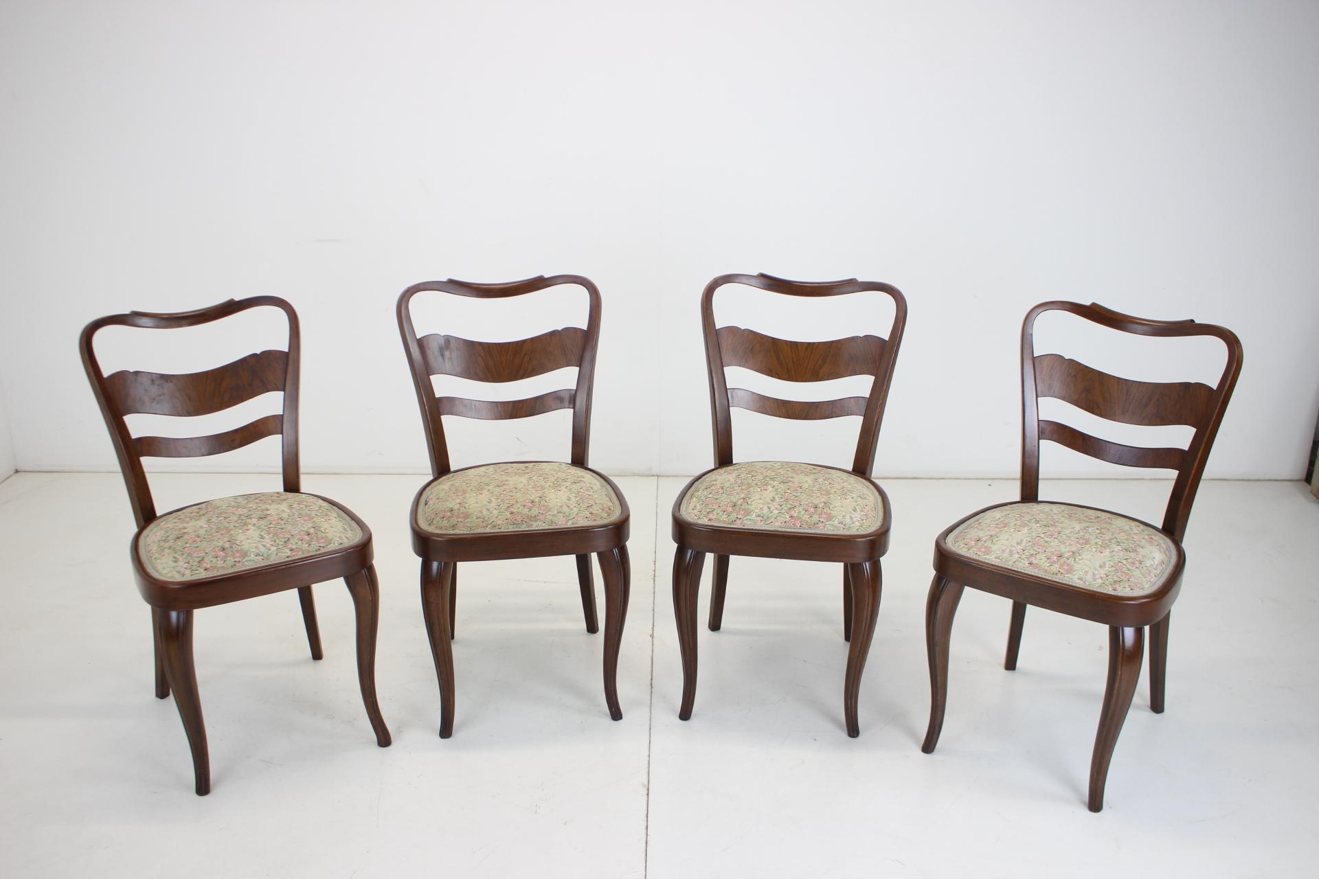 Art Deco 1940s Set of 4 Dining Chairs, Czechoslovakia For Sale