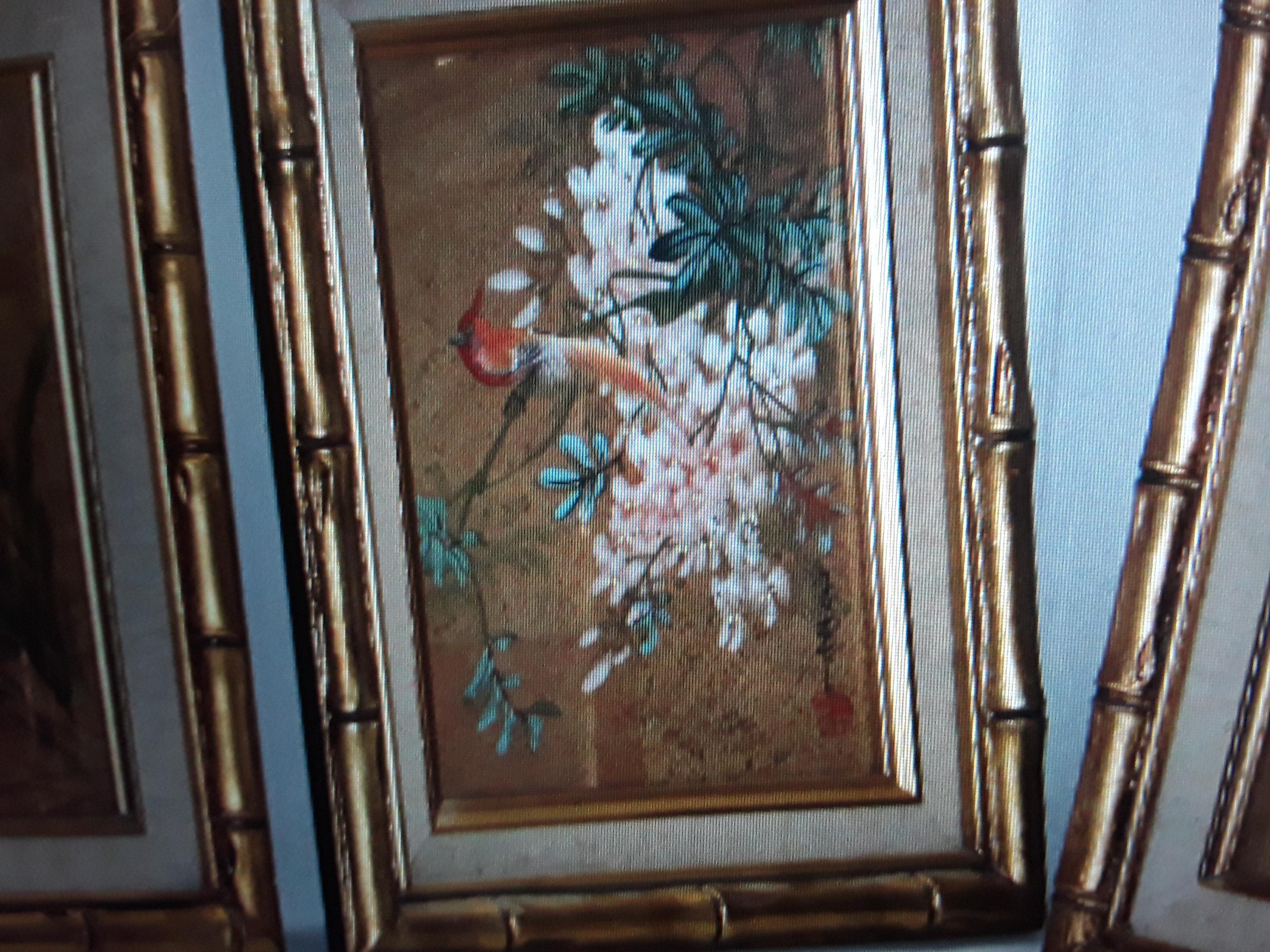 Ensemble de 4 fleurs et oiseaux peints par un artisan de style Hollywood Regency, années 1940 en vente 2