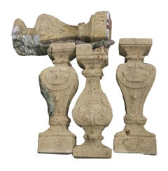 1940s Set of 4 Ornate Stone Balusters
